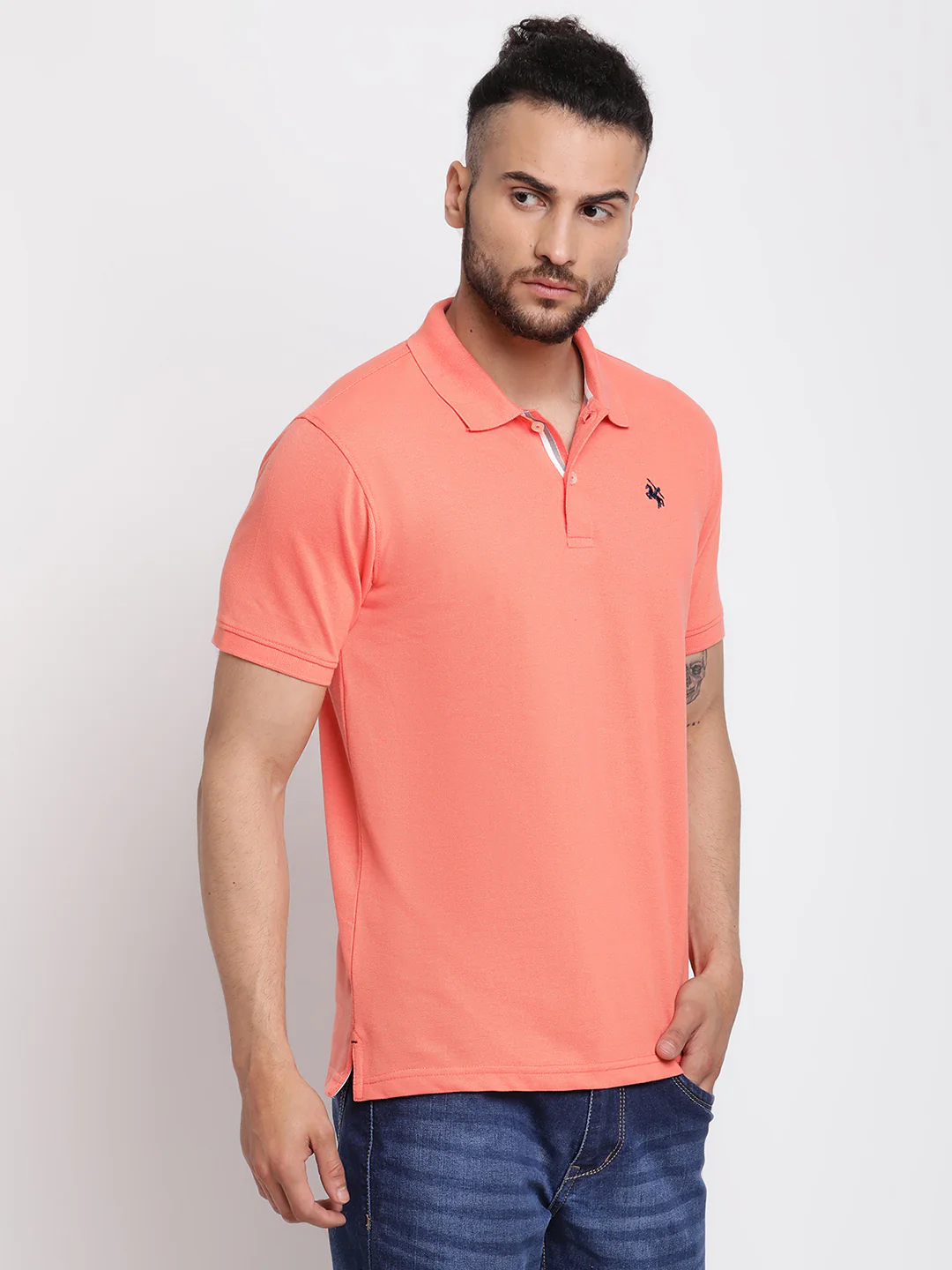 T-Shirt for Men | Breathable & Soft with Color Fastness Regular Fit Polo Neck Poly Cotton Fabric Solid Pattern - Image 4