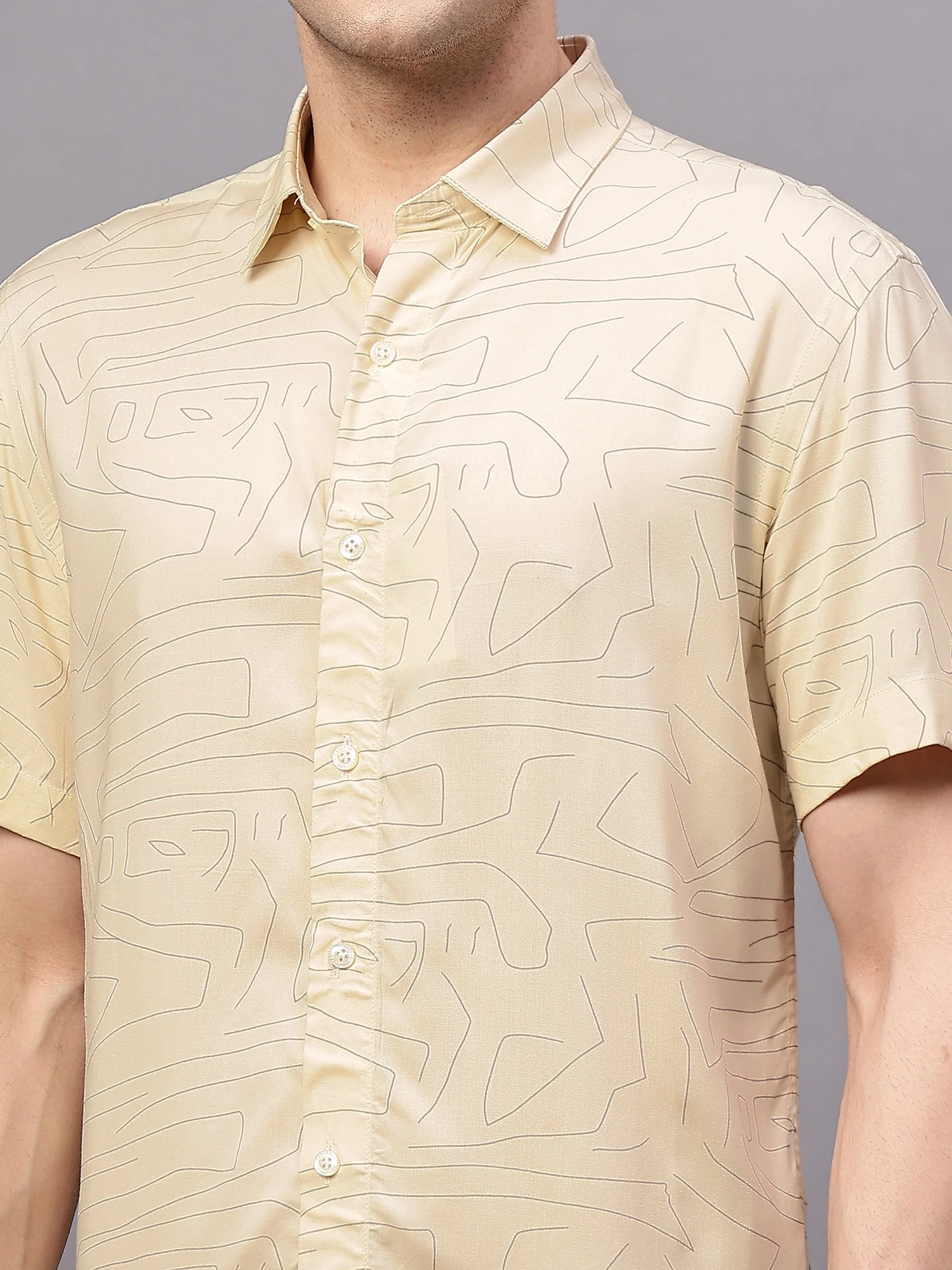 Casual Shirt for Men | Breathable & Soft with Color Fastness Regular Fit Spread Collar Neck Viscose Fabric Printed Pattern - Image 3