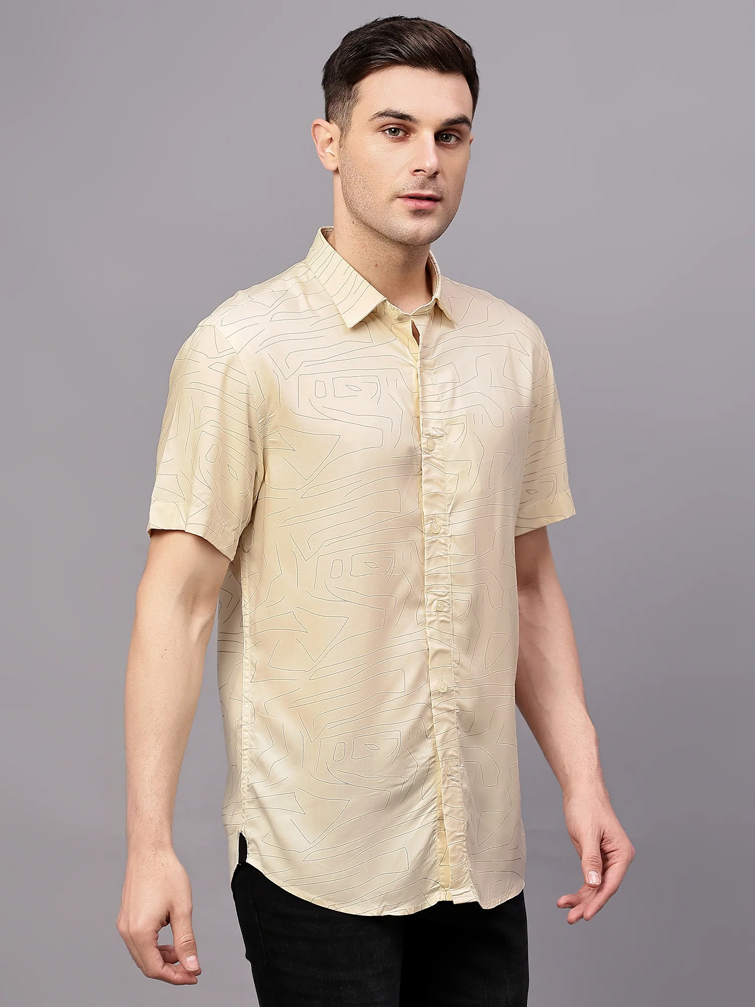 Casual Shirt for Men | Breathable & Soft with Color Fastness Regular Fit Spread Collar Neck Viscose Fabric Printed Pattern - Image 4