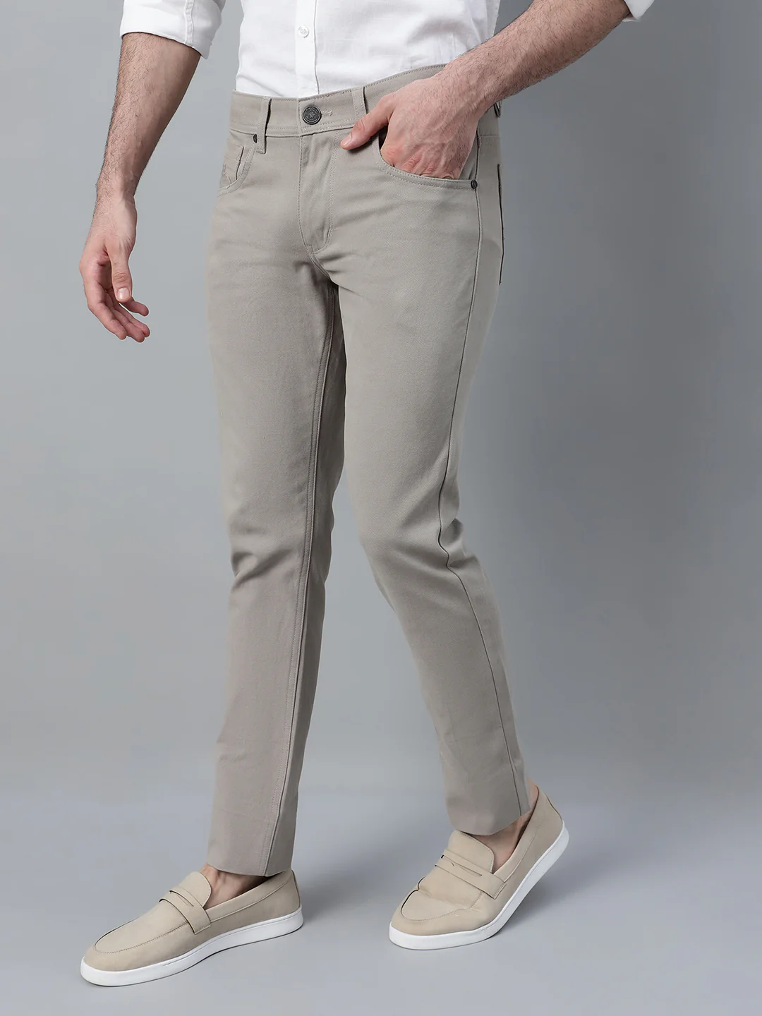 Casual Trouser for Men | Breathable & Soft with Color Fastness Regular Fit Cotton Blend Fabric Self Design Pattern Button Closure - Image 3