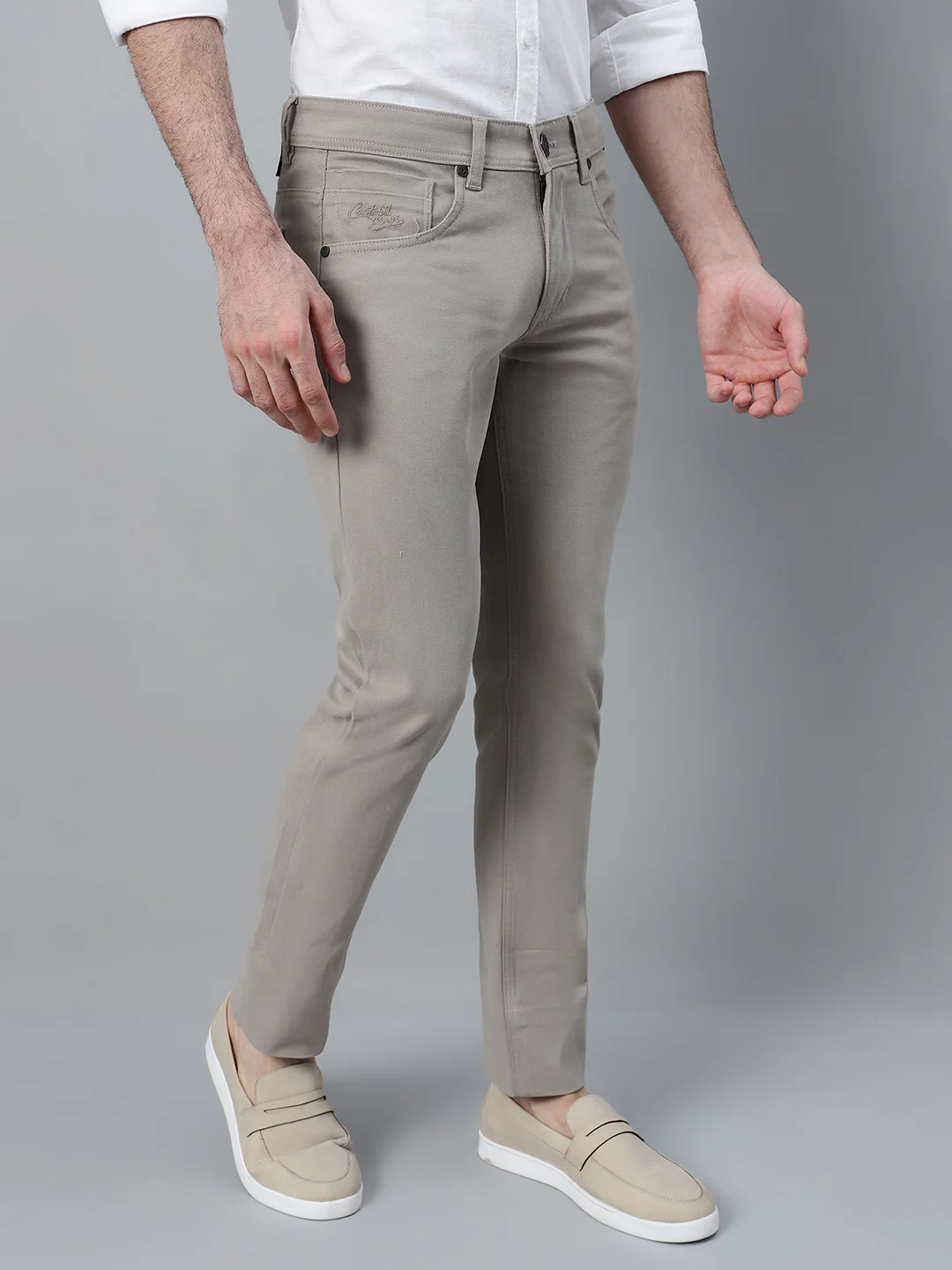 Casual Trouser for Men | Breathable & Soft with Color Fastness Regular Fit Cotton Blend Fabric Self Design Pattern Button Closure - Image 4
