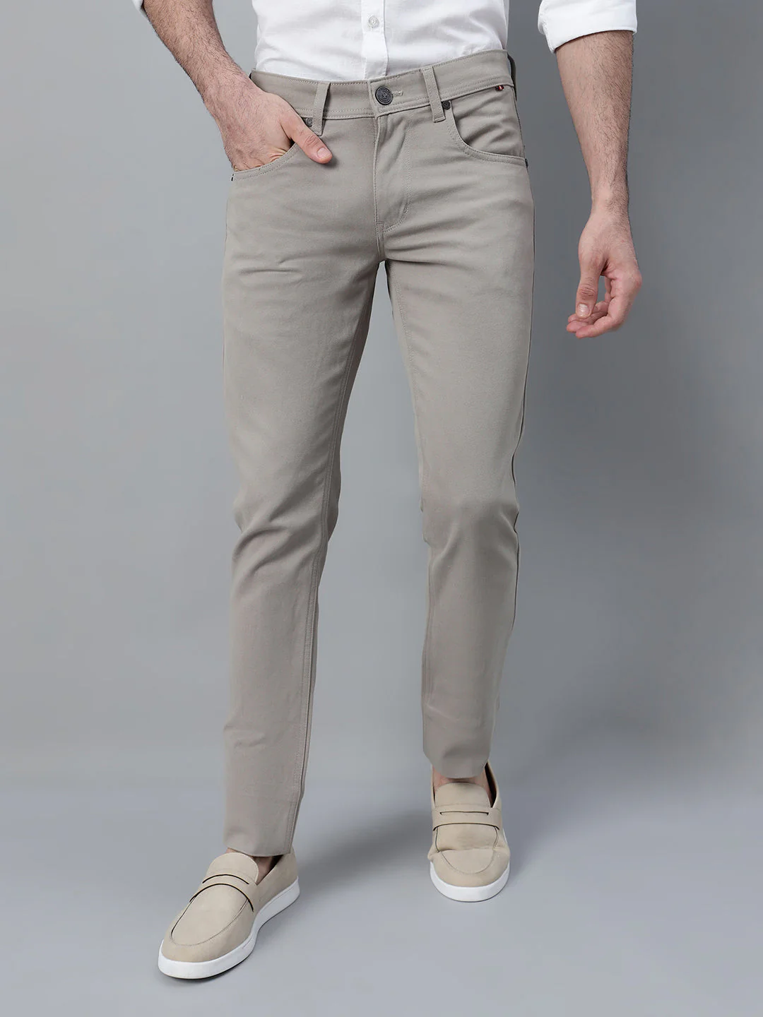 Casual Trouser for Men | Breathable & Soft with Color Fastness Regular Fit Cotton Blend Fabric Self Design Pattern Button Closure - Image 7