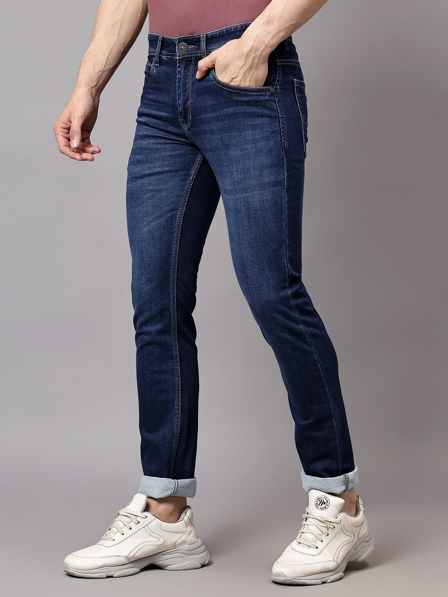 Denim Jeans for Men l Breathable & Soft with Color Fastness Ultra Narrow Fit Cotton Fabric Solid Pattern Button Closure - Image 3