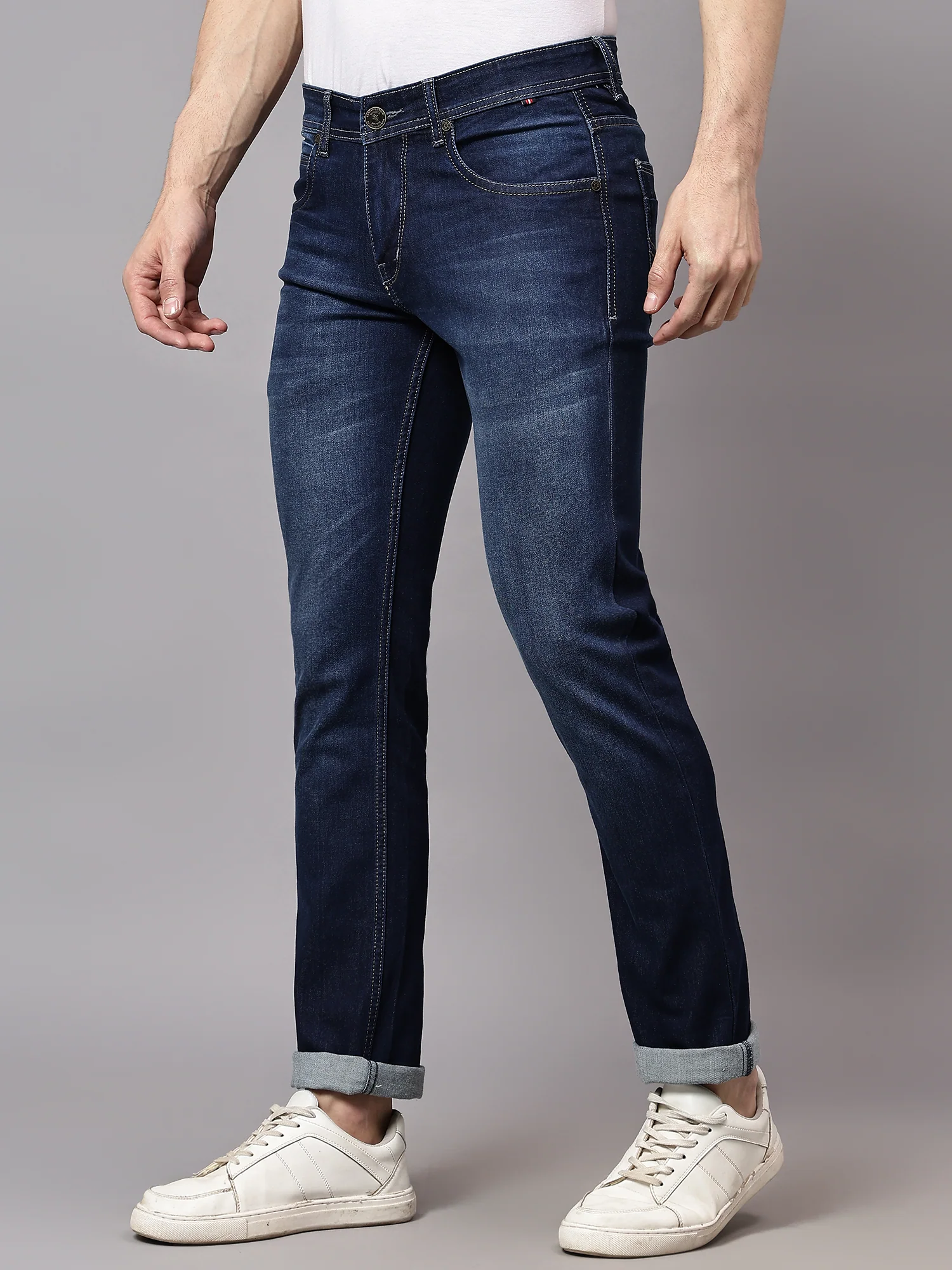 Denim Jeans for Men l Breathable & Soft with Color Fastness Ultra Narrow Fit Cotton Fabric Solid Pattern Button Closure - Image 2