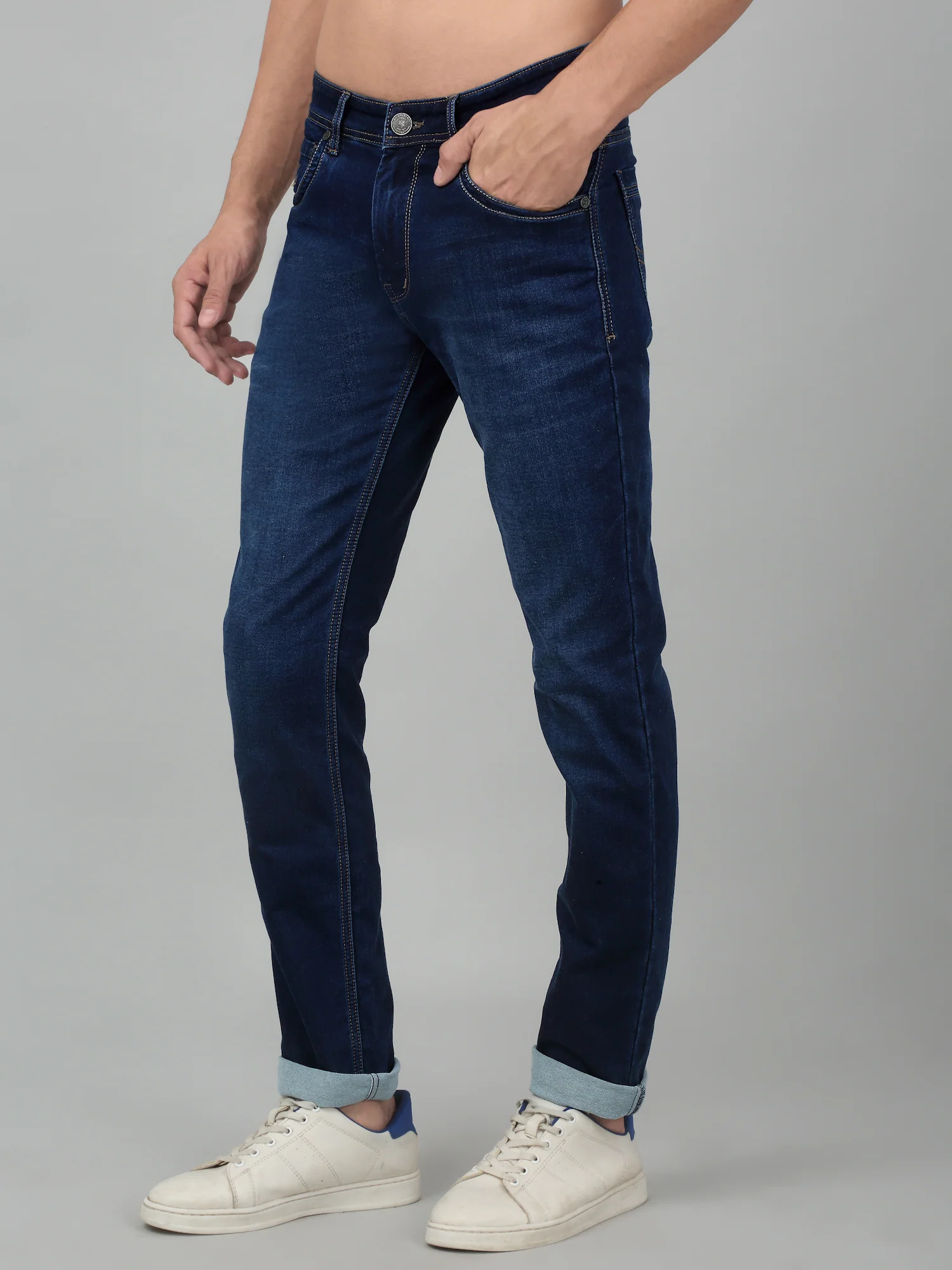 Denim Jeans for Men l Breathable & Soft with Color Fastness Ultra Narrow Fit Cotton Fabric Solid Pattern Button Closure - Image 3