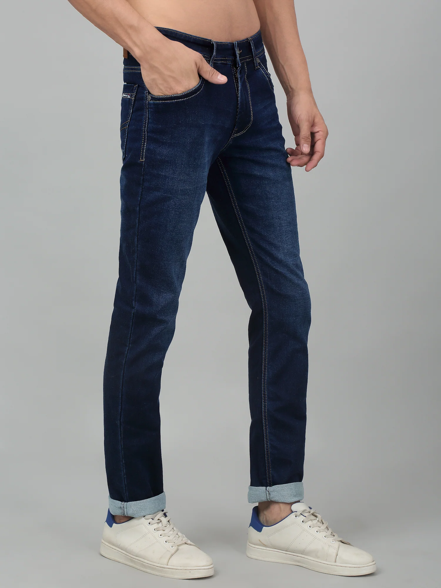 Denim Jeans for Men l Breathable & Soft with Color Fastness Ultra Narrow Fit Cotton Fabric Solid Pattern Button Closure - Image 4