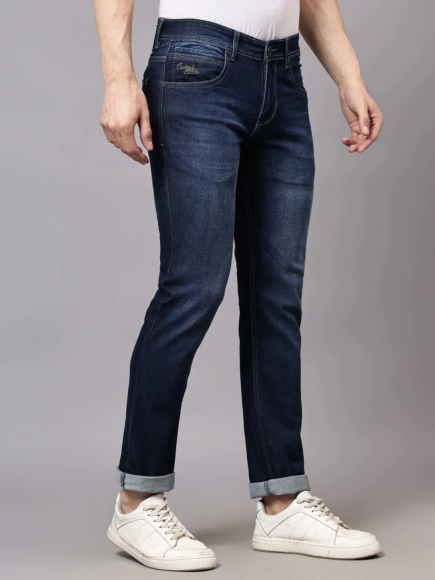 Denim Jeans for Men l Breathable & Soft with Color Fastness Ultra Narrow Fit Cotton Fabric Solid Pattern Button Closure - Image 3