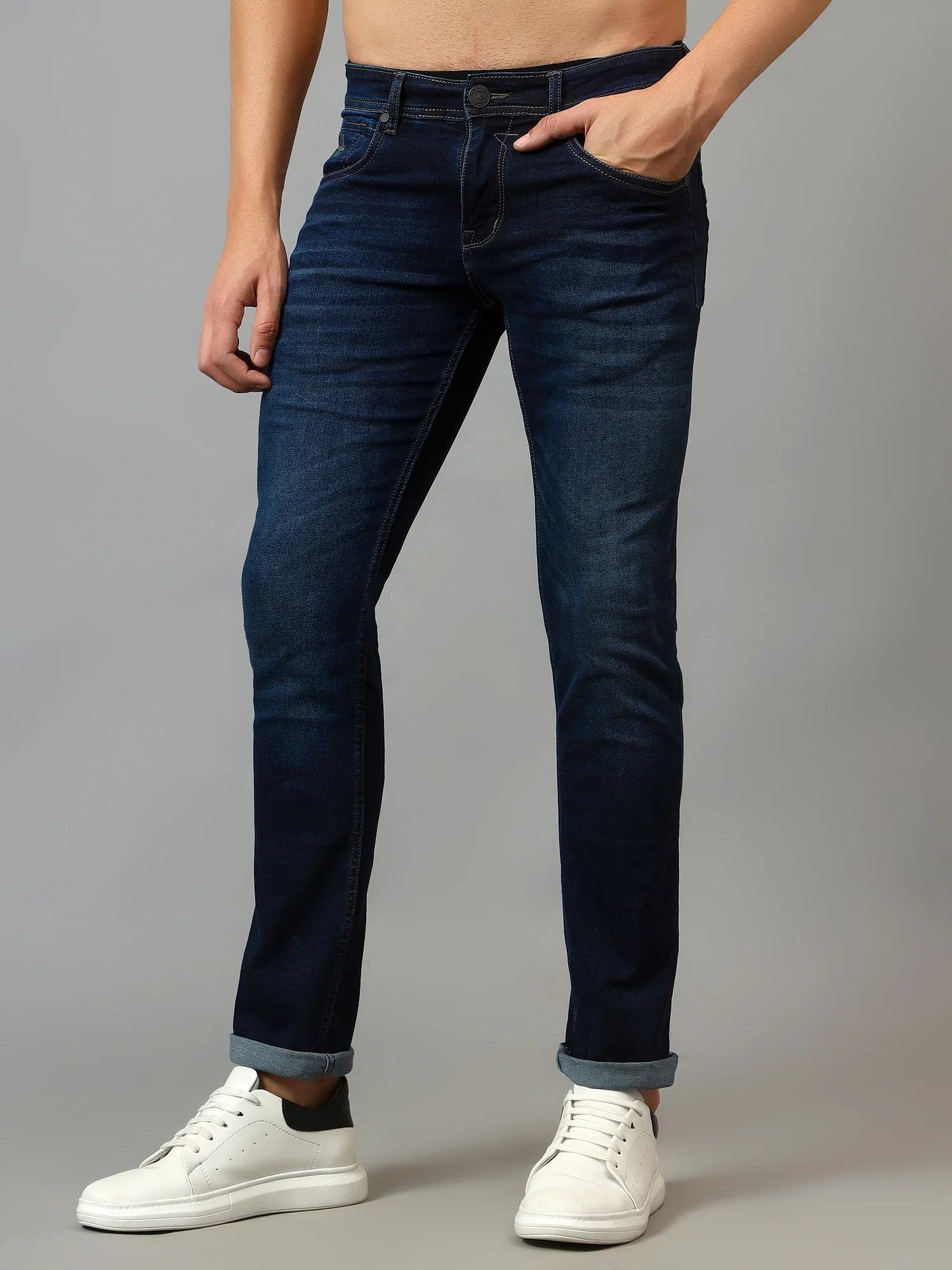 Denim Jeans for Men l Breathable & Soft with Color Fastness Ultra Narrow Fit Cotton Fabric Solid Pattern Button Closure - Image 4