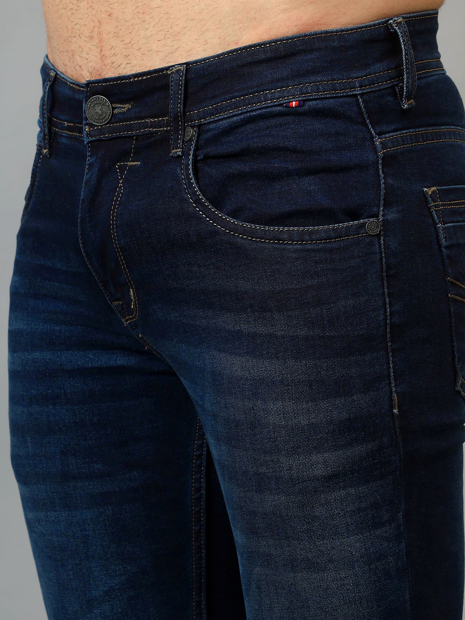Denim Jeans for Men l Breathable & Soft with Color Fastness Ultra Narrow Fit Cotton Fabric Solid Pattern Button Closure - Image 5