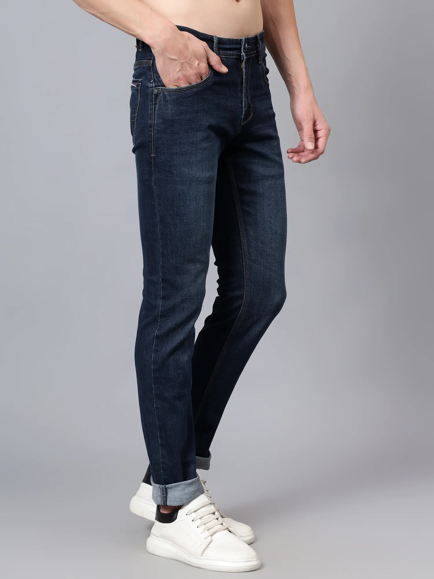 Denim Jeans for Men l Breathable & Soft with Color Fastness Ultra Narrow Fit Cotton Fabric Solid Pattern Button Closure - Image 3