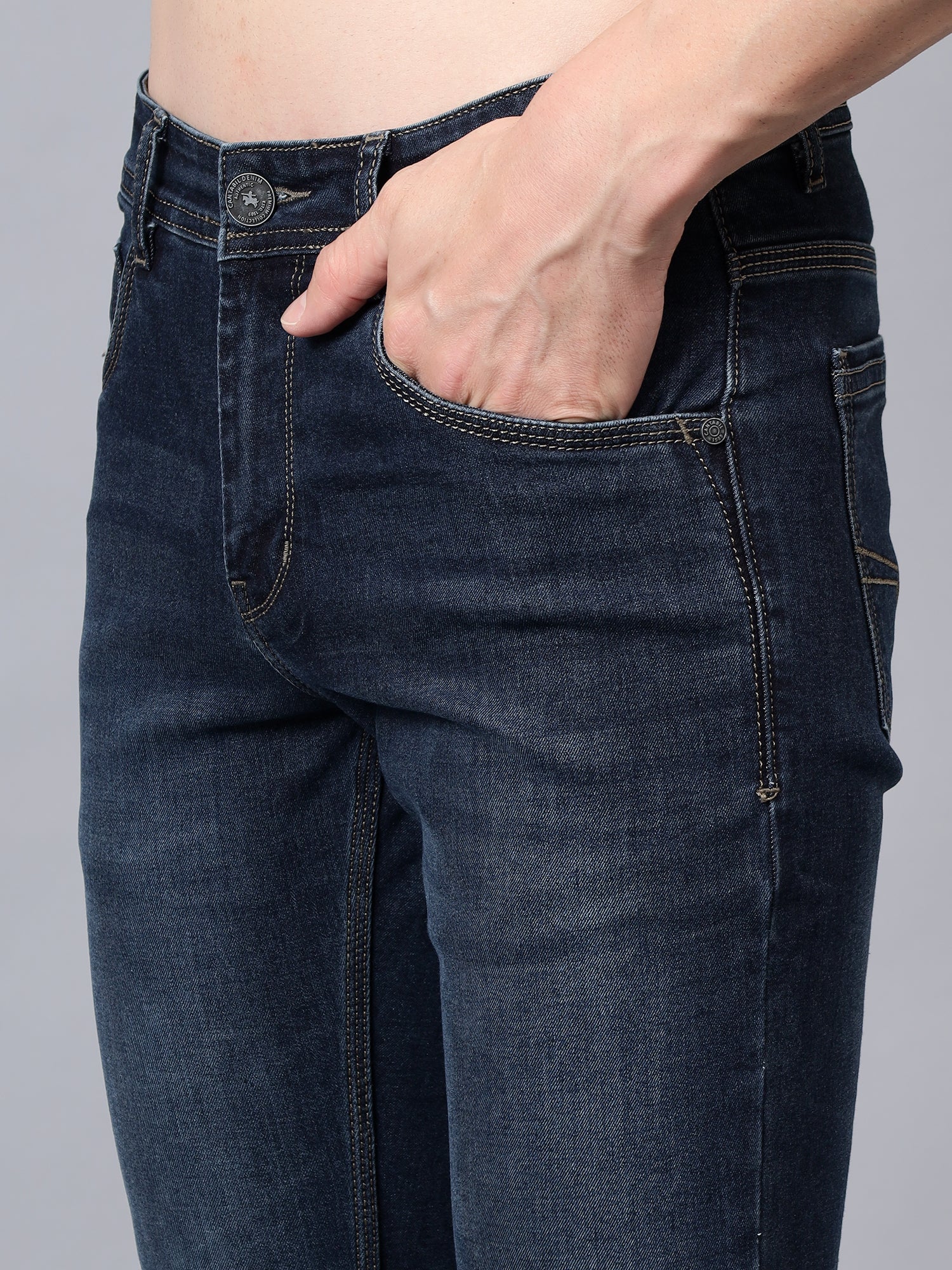 Denim Jeans for Men l Breathable & Soft with Color Fastness Ultra Narrow Fit Cotton Fabric Solid Pattern Button Closure - Image 5