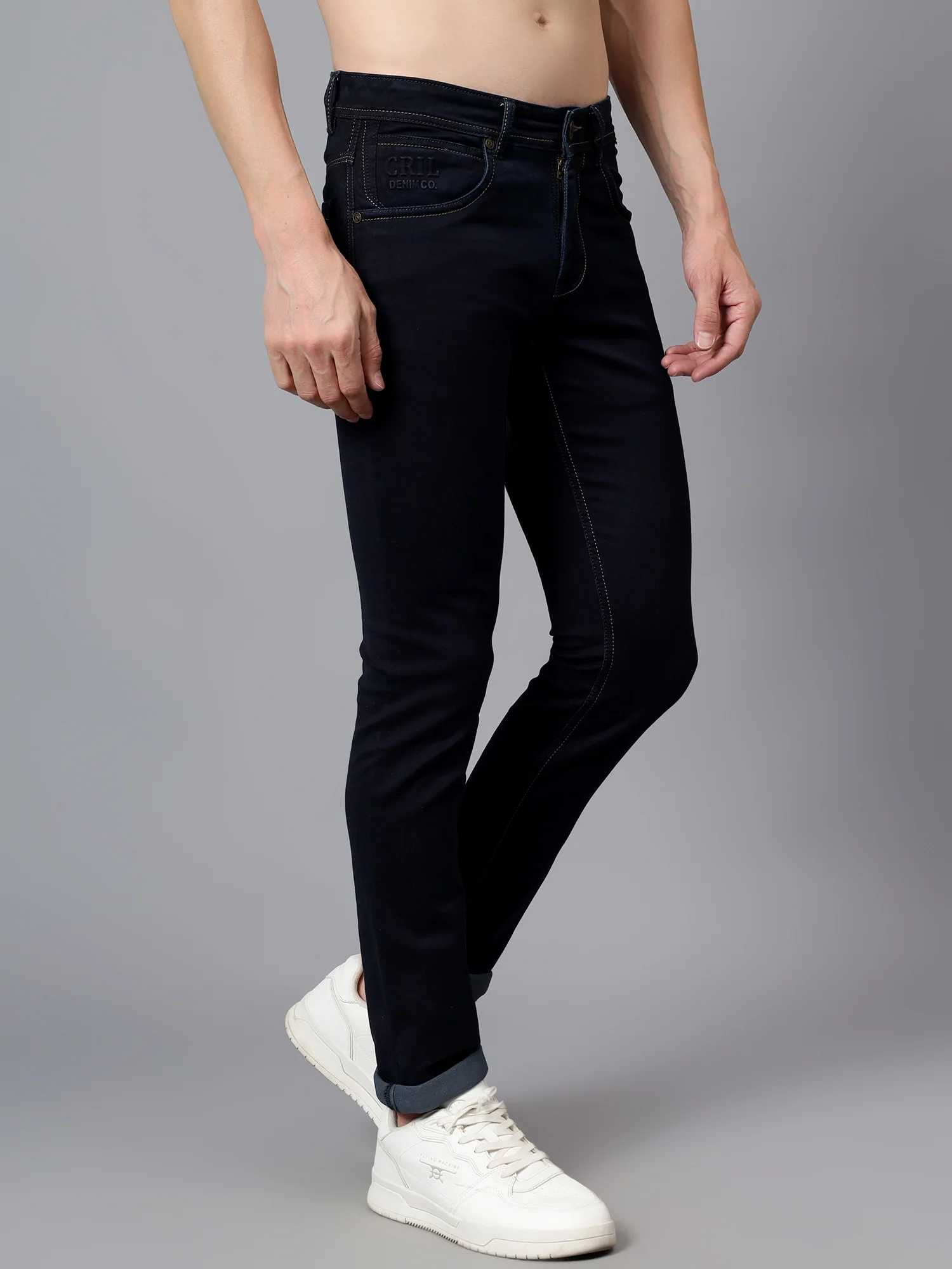 Denim Jeans for Men l Breathable & Soft with Color Fastness Ultra Narrow Fit Cotton Fabric Solid Pattern Button Closure - Image 3