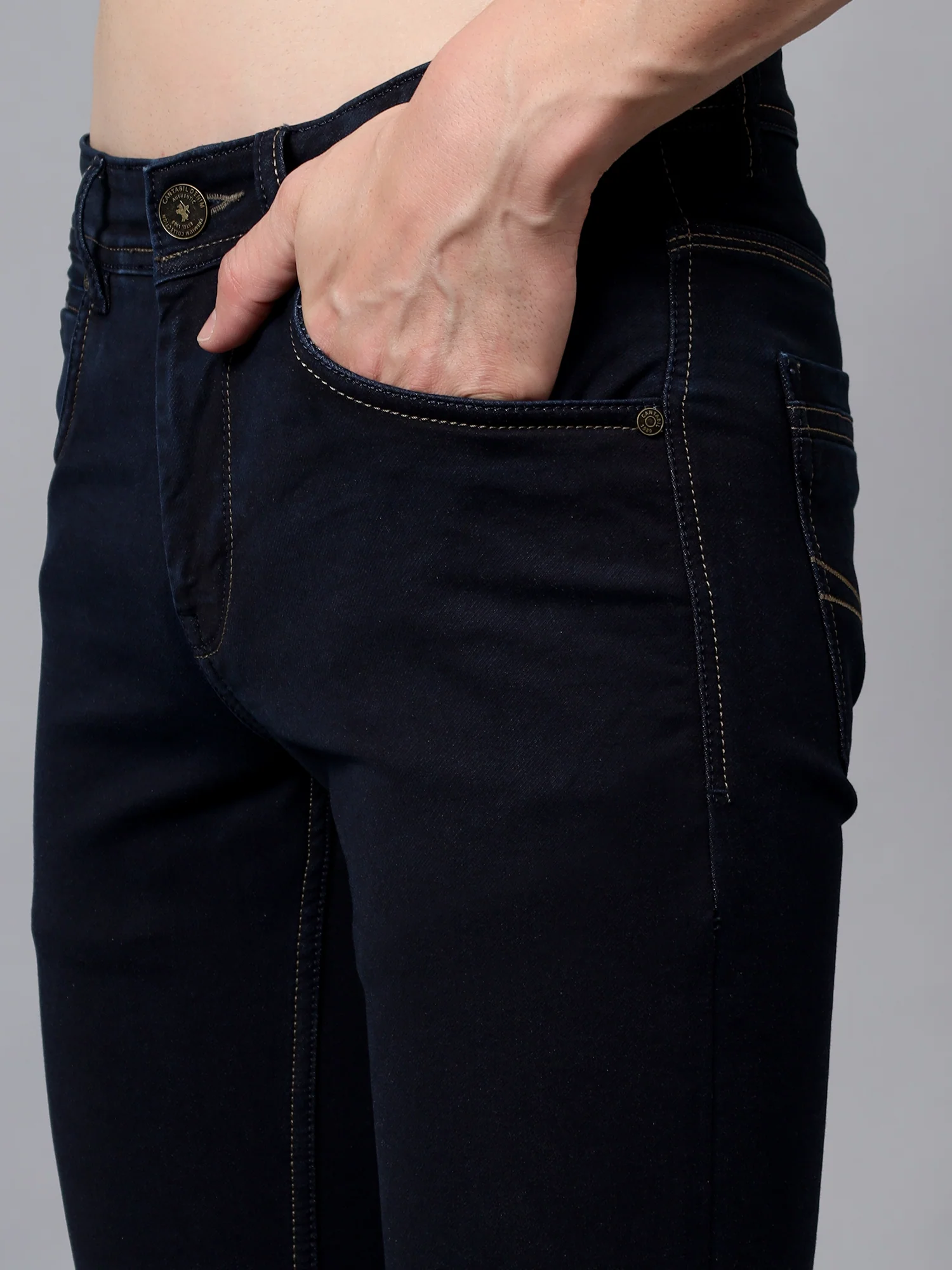 Denim Jeans for Men l Breathable & Soft with Color Fastness Ultra Narrow Fit Cotton Fabric Solid Pattern Button Closure - Image 5