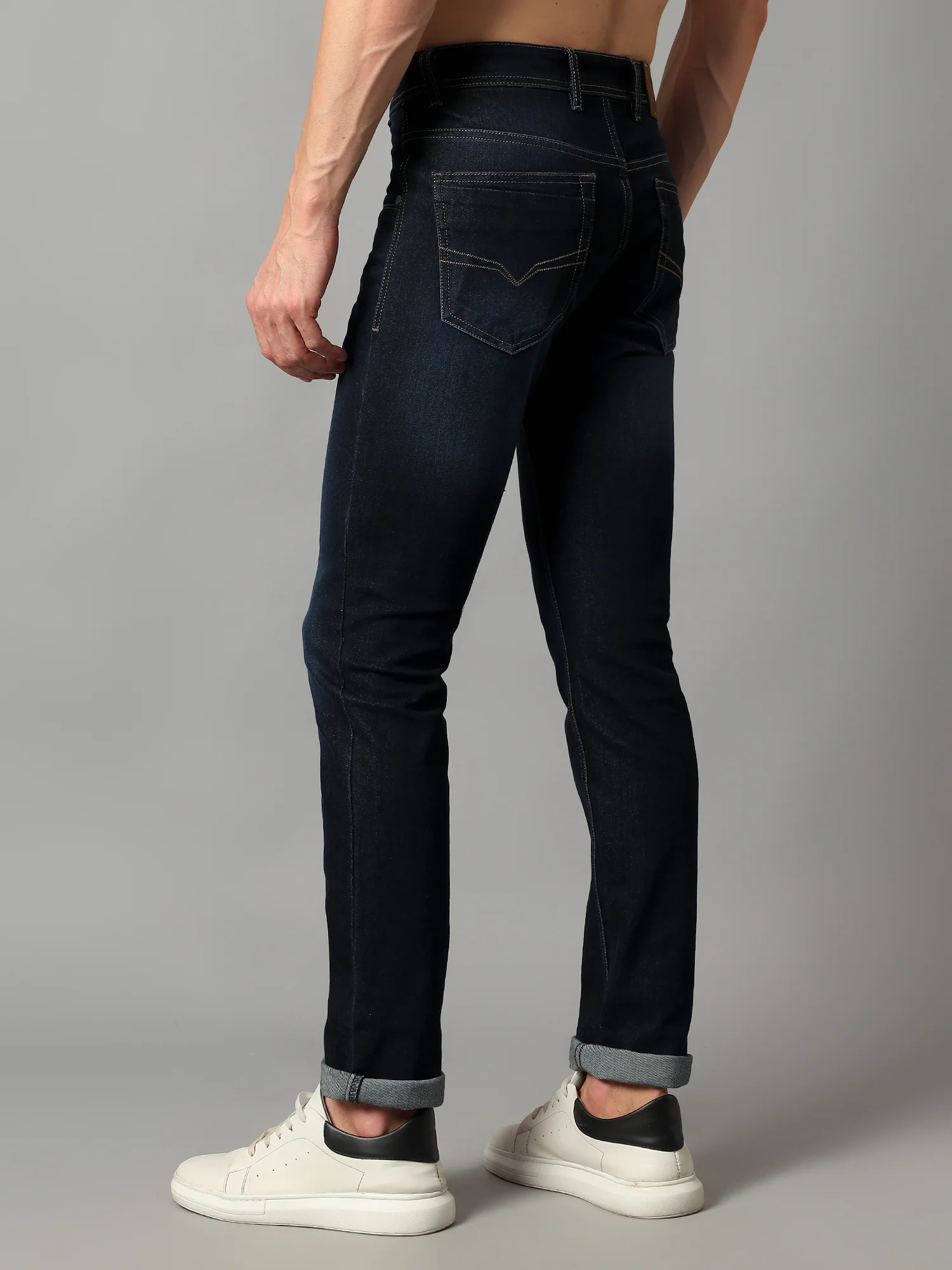 Denim Jeans for Men l Breathable & Soft with Color Fastness Ultra Narrow Fit Cotton Fabric Solid Pattern Button Closure - Image 2
