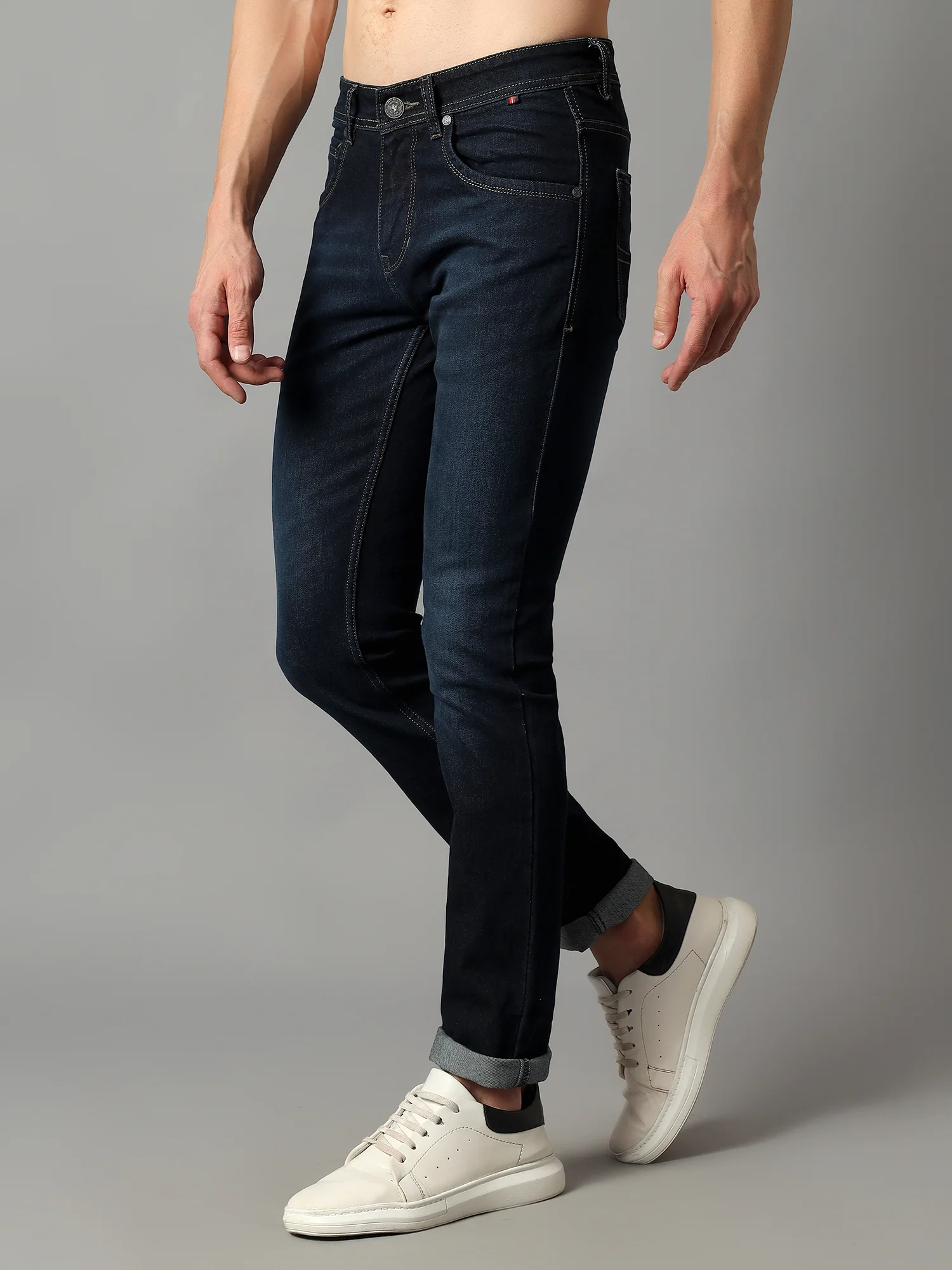 Denim Jeans for Men l Breathable & Soft with Color Fastness Ultra Narrow Fit Cotton Fabric Solid Pattern Button Closure - Image 3