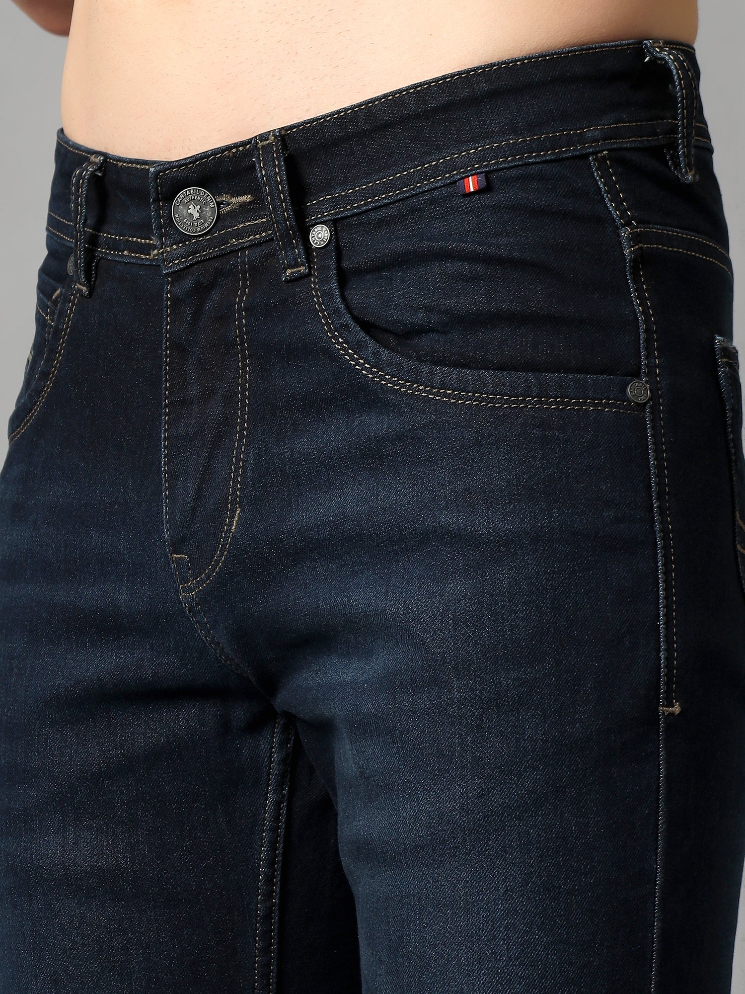Denim Jeans for Men l Breathable & Soft with Color Fastness Ultra Narrow Fit Cotton Fabric Solid Pattern Button Closure - Image 5