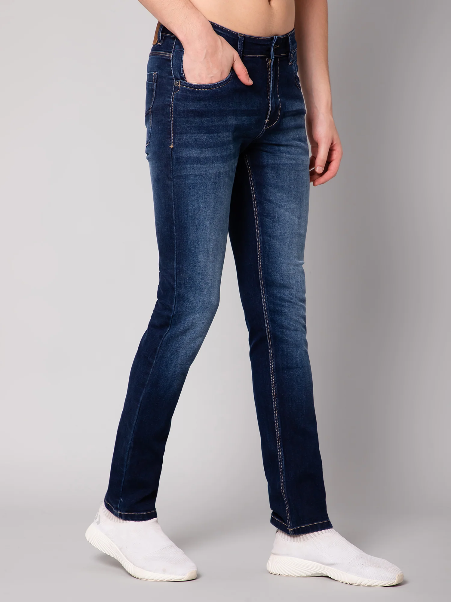 Denim Jeans for Men l Breathable & Soft with Color Fastness Ultra Narrow Fit Cotton Fabric Solid Pattern Button Closure - Image 2