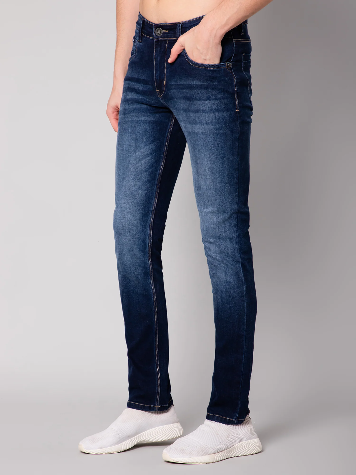 Denim Jeans for Men l Breathable & Soft with Color Fastness Ultra Narrow Fit Cotton Fabric Solid Pattern Button Closure - Image 3