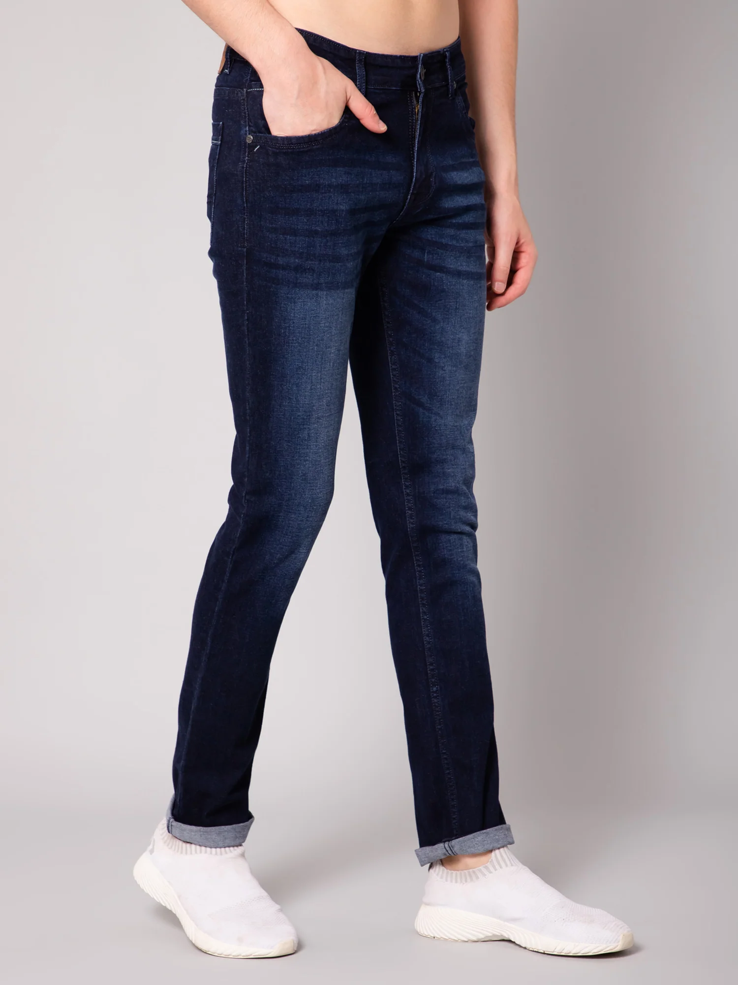 Denim Jeans for Men l Breathable & Soft with Color Fastness Ultra Narrow Fit Cotton Fabric Solid Pattern Button Closure - Image 2