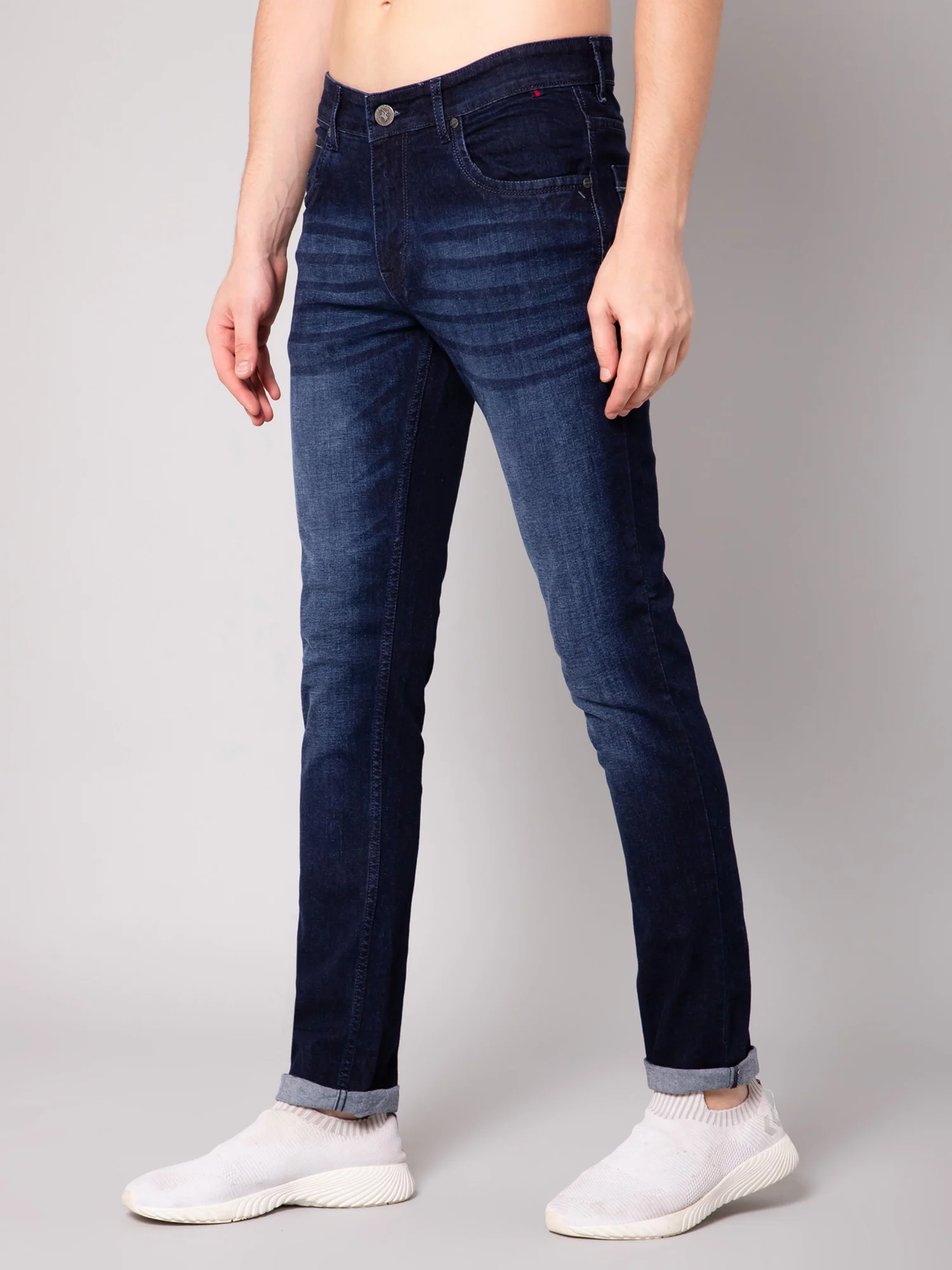 Denim Jeans for Men l Breathable & Soft with Color Fastness Ultra Narrow Fit Cotton Fabric Solid Pattern Button Closure - Image 3