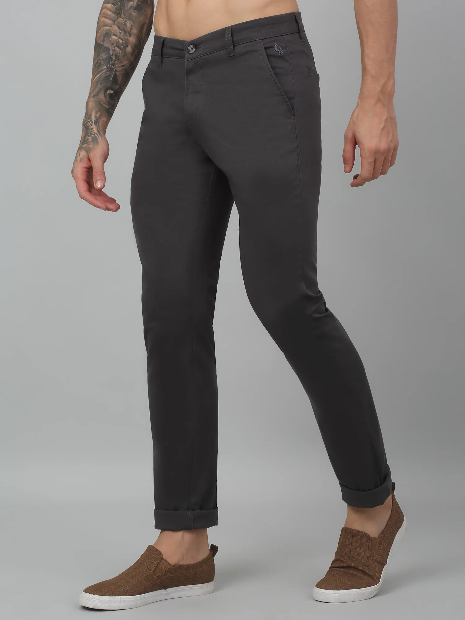 Men's Casual Flat front Dark Grey  Trousers - Image 2