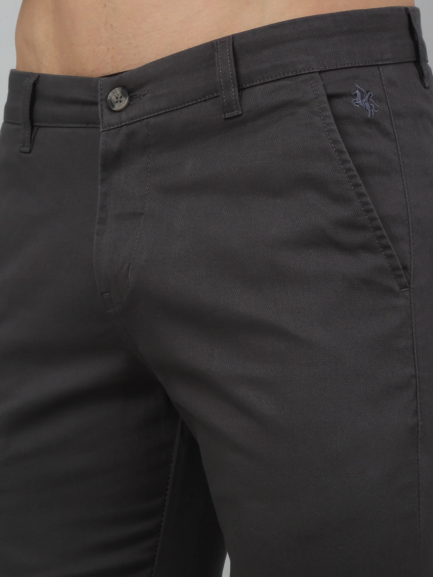 Men's Casual Flat front Dark Grey  Trousers - Image 4