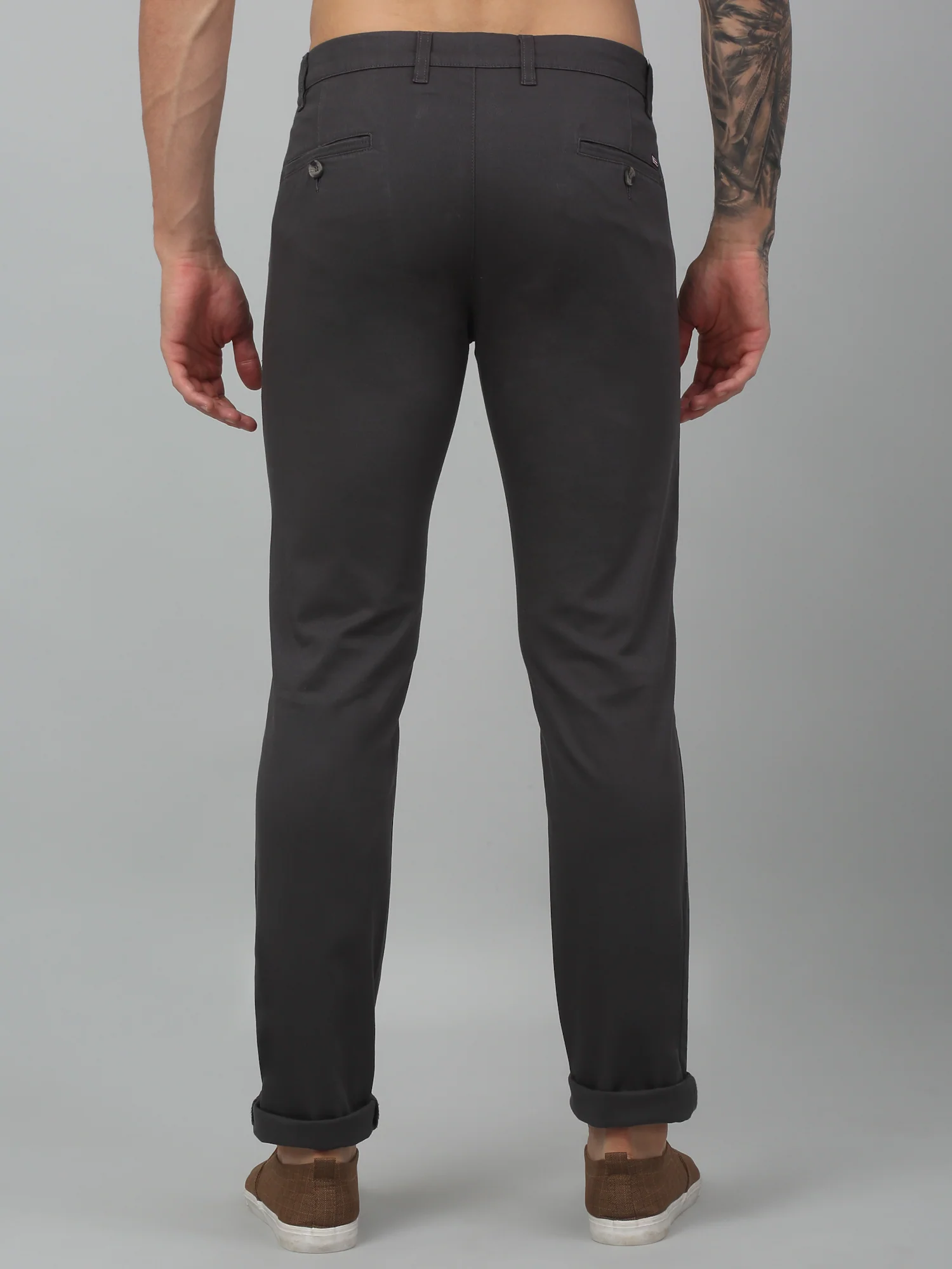 Men's Casual Flat front Dark Grey  Trousers - Image 5