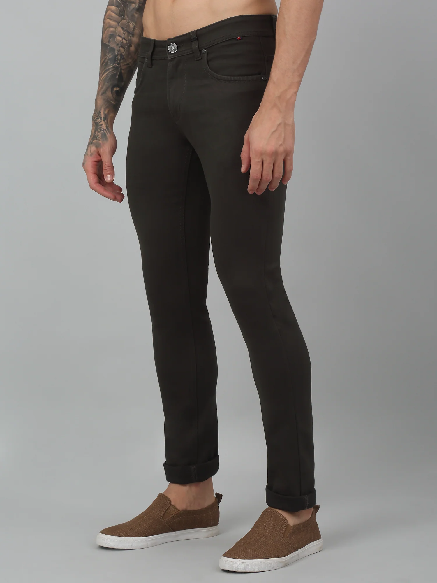 Men's Casual Flat front Military Green  Trousers - Image 3