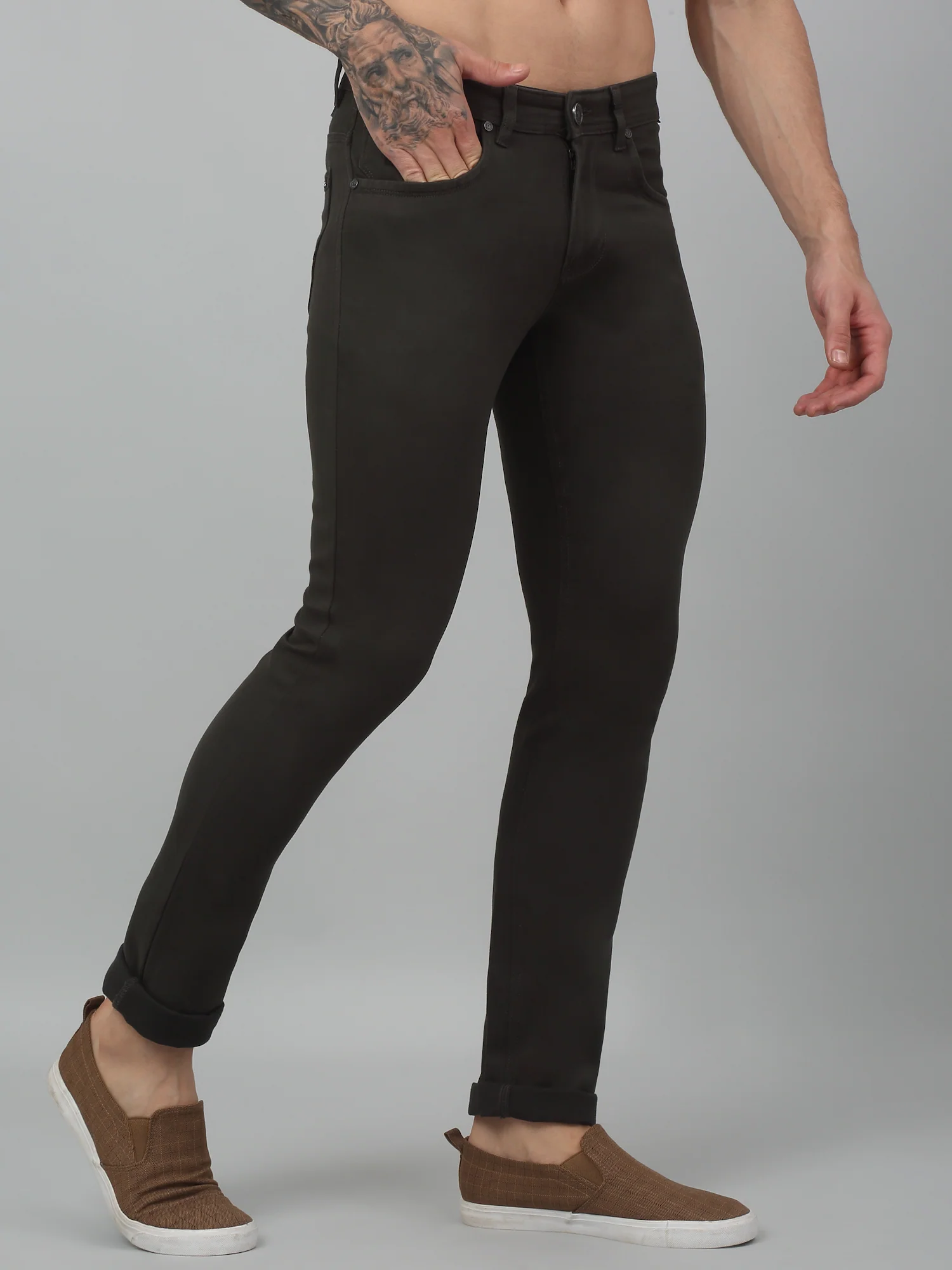 Men's Casual Flat front Military Green  Trousers - Image 4