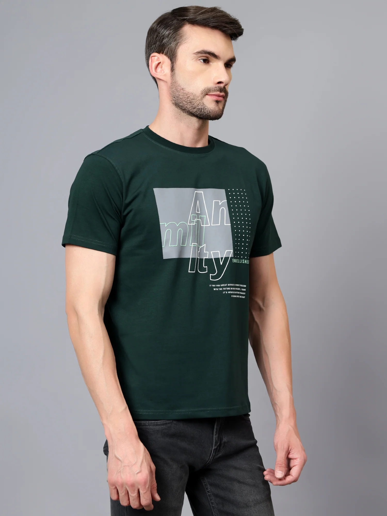 T-Shirt for Men | Breathable & Soft with Color Fastness Regular Fit Round Neck Cotton Blend Fabric Printed Pattern - Image 3