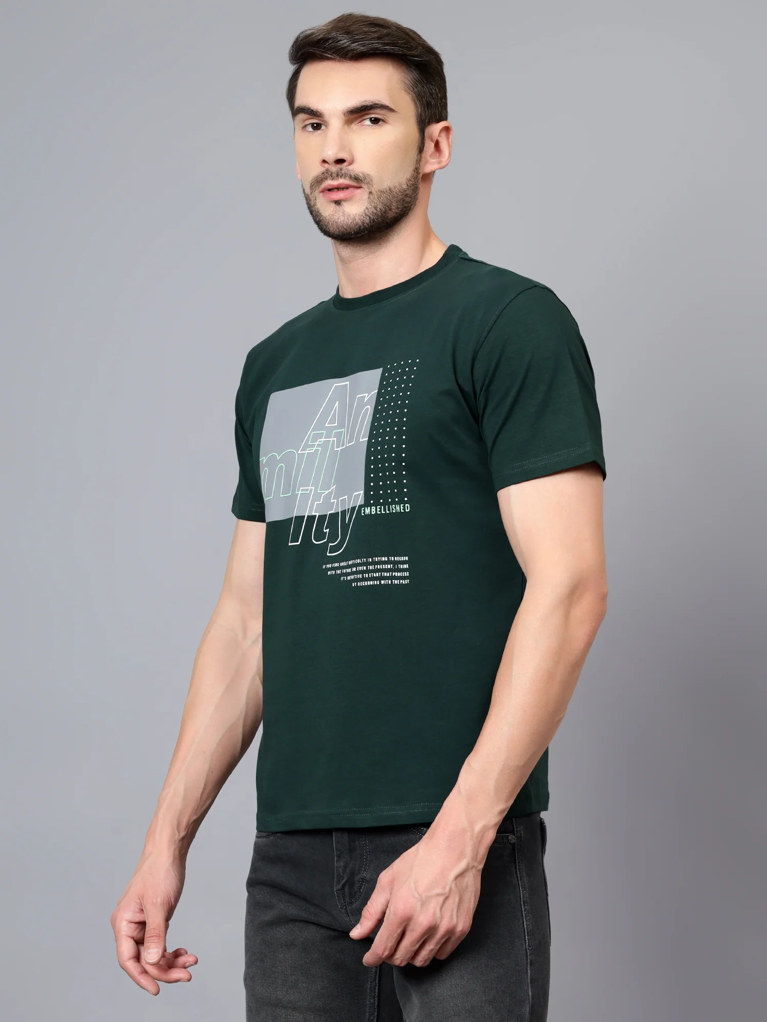 T-Shirt for Men | Breathable & Soft with Color Fastness Regular Fit Round Neck Cotton Blend Fabric Printed Pattern - Image 4