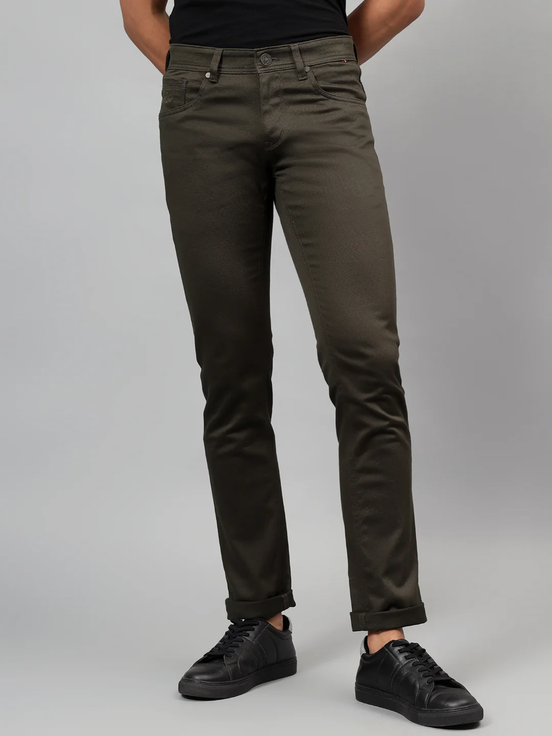 Casual Trouser for Men | Breathable & Soft with Color Fastness Regular Fit Cotton Blend Fabric Self Design Pattern Button Closure - Image 2