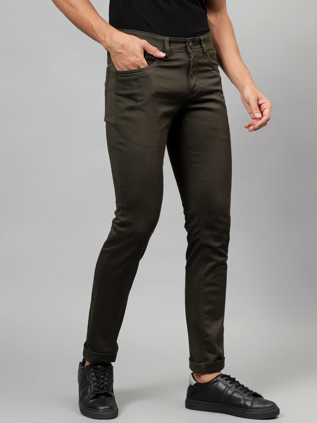 Casual Trouser for Men | Breathable & Soft with Color Fastness Regular Fit Cotton Blend Fabric Self Design Pattern Button Closure - Image 5
