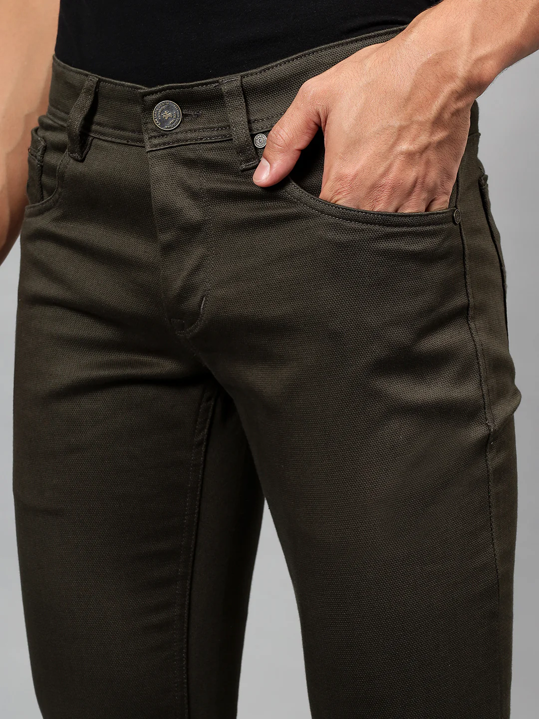 Casual Trouser for Men | Breathable & Soft with Color Fastness Regular Fit Cotton Blend Fabric Self Design Pattern Button Closure - Image 6