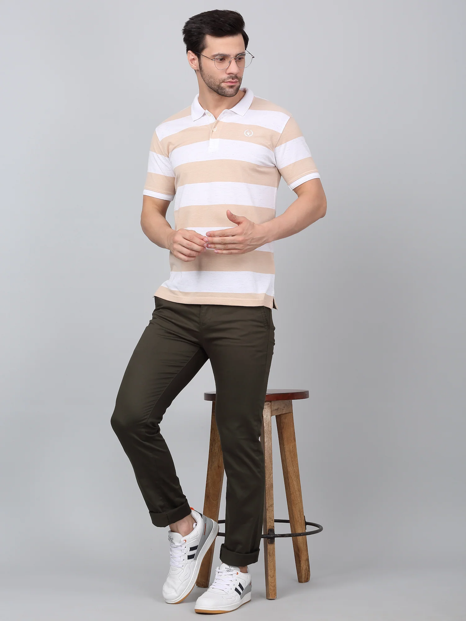 Men's Dark Green Self-Design Non-Pleated Stretchable Casual Trouser - Image 6