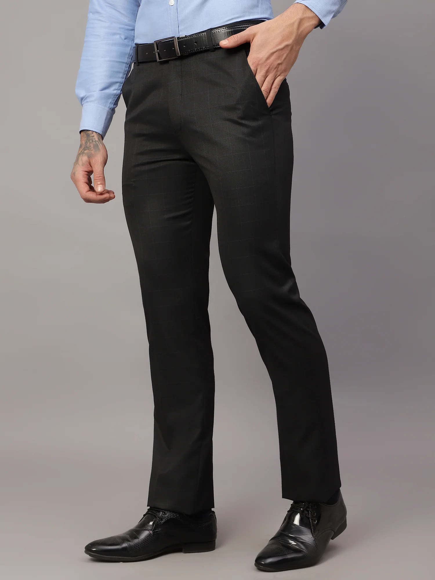 Formal Trouser for Men | Breathable & Soft with Color Fastness Regular Fit Poly Viscose Fabric Checkered Pattern Hook & Eye Closure - Image 3