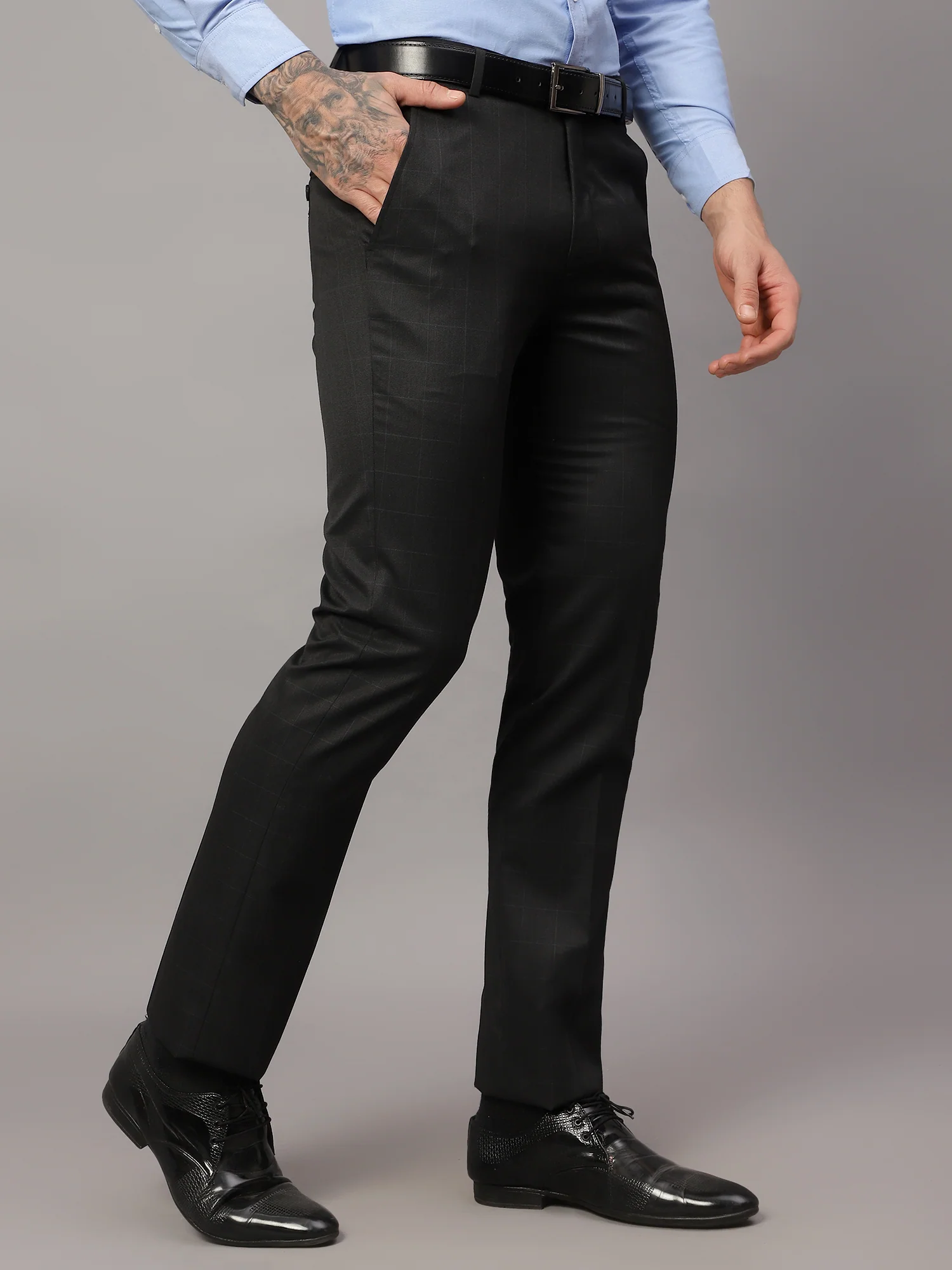 Formal Trouser for Men | Breathable & Soft with Color Fastness Regular Fit Poly Viscose Fabric Checkered Pattern Hook & Eye Closure - Image 4