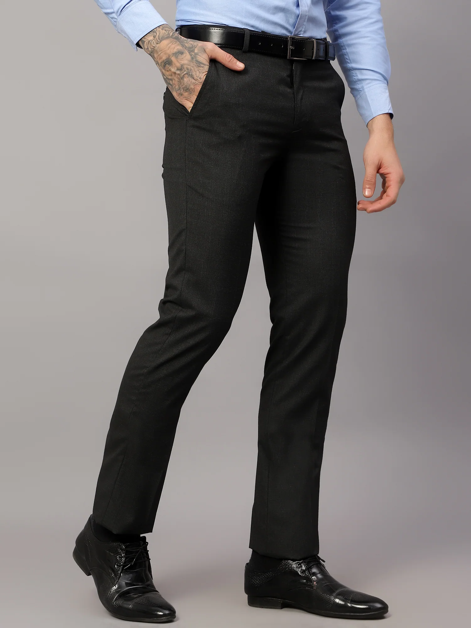 Formal Trouser for Men | Breathable & Soft with Color Fastness Regular Fit Poly Viscose Fabric Checkered Pattern Hook & Eye Closure - Image 4