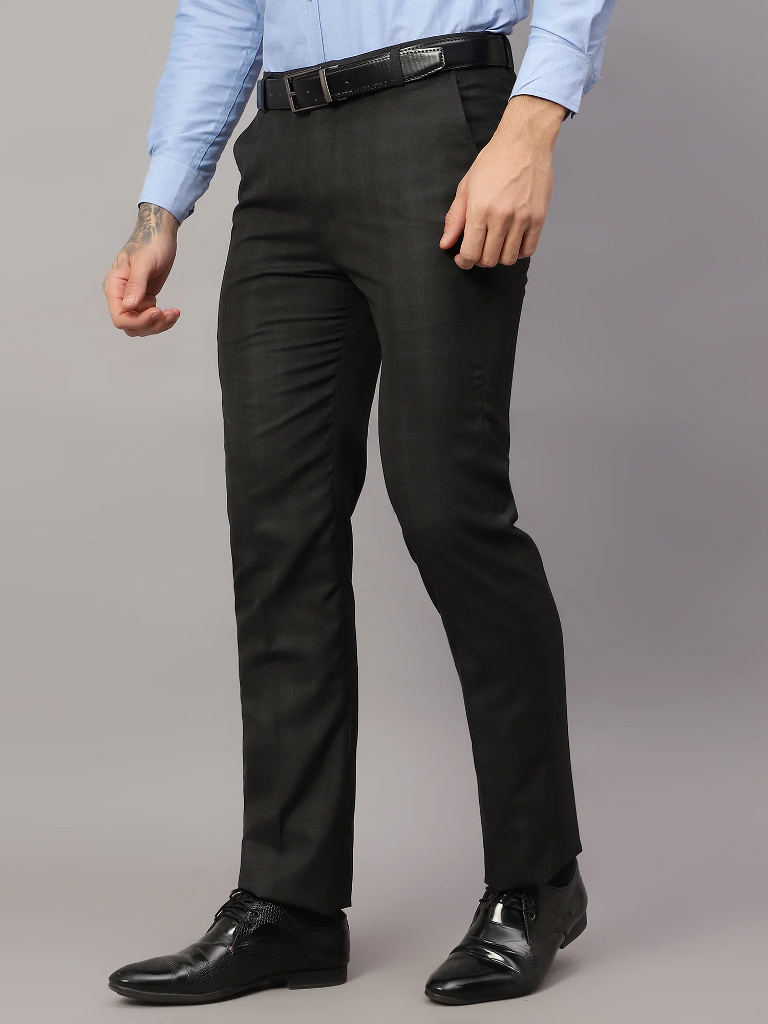 Formal Trouser for Men | Breathable & Soft with Color Fastness Regular Fit Poly Viscose Fabric Checkered Pattern Hook & Eye Closure - Image 3