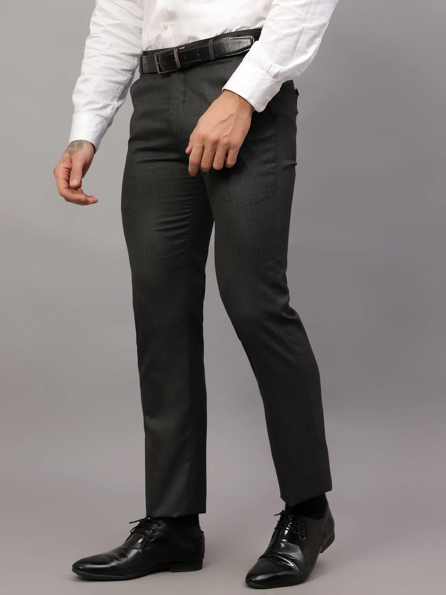 Formal Trouser for Men | Breathable & Soft with Color Fastness Regular Fit Poly Viscose Fabric Self Design Pattern Hook & Eye Closure - Image 3