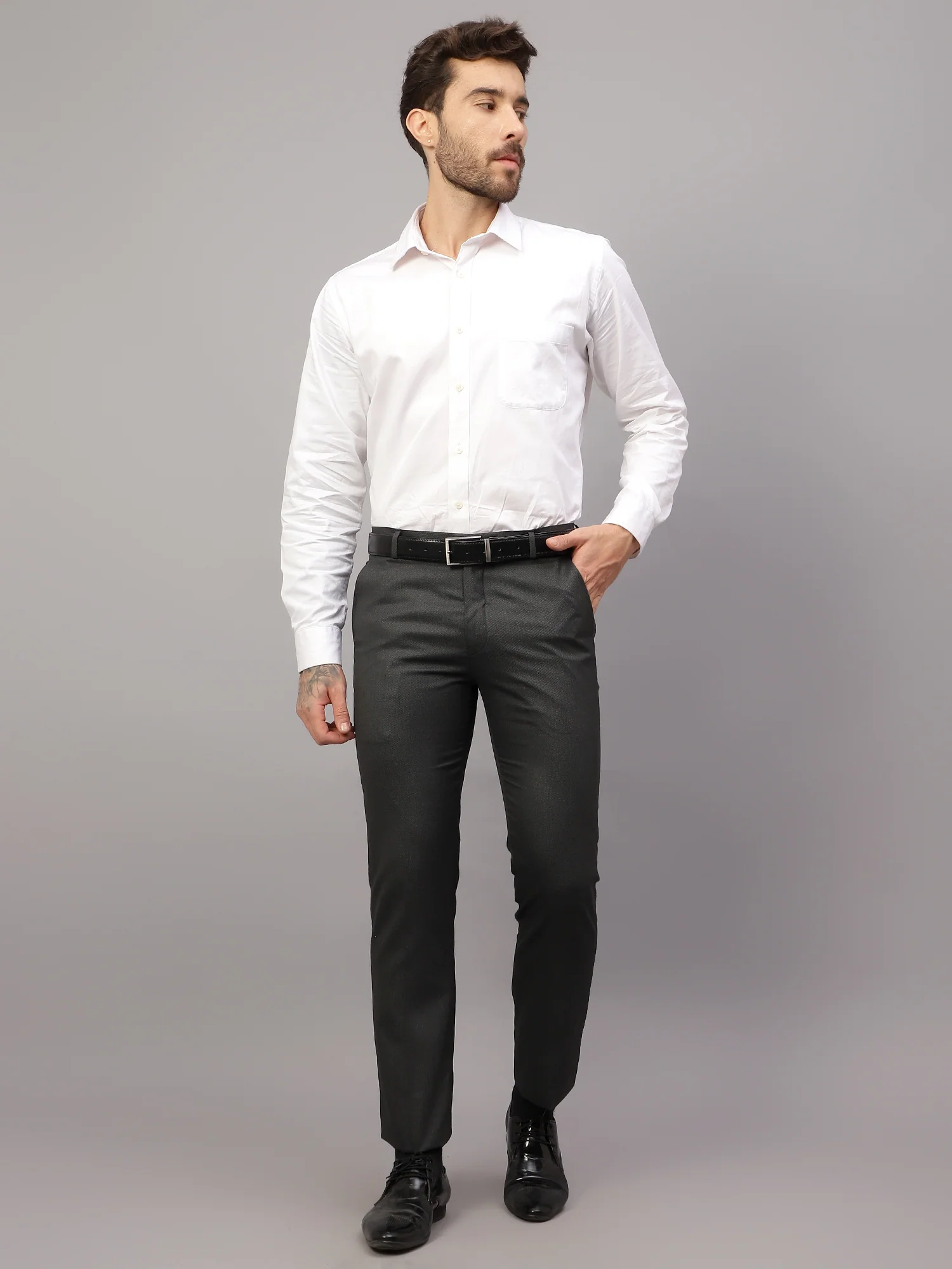 Formal Trouser for Men | Breathable & Soft with Color Fastness Regular Fit Poly Viscose Fabric Self Design Pattern Hook & Eye Closure - Image 6