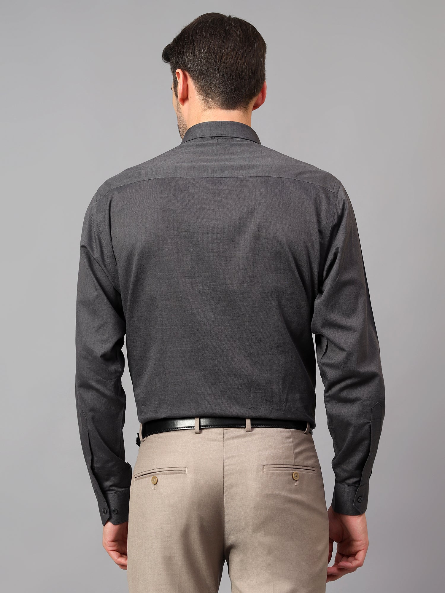 Men's Dark Grey Formal Fil a Fil Plain Full Sleeve Shirt - Image 2