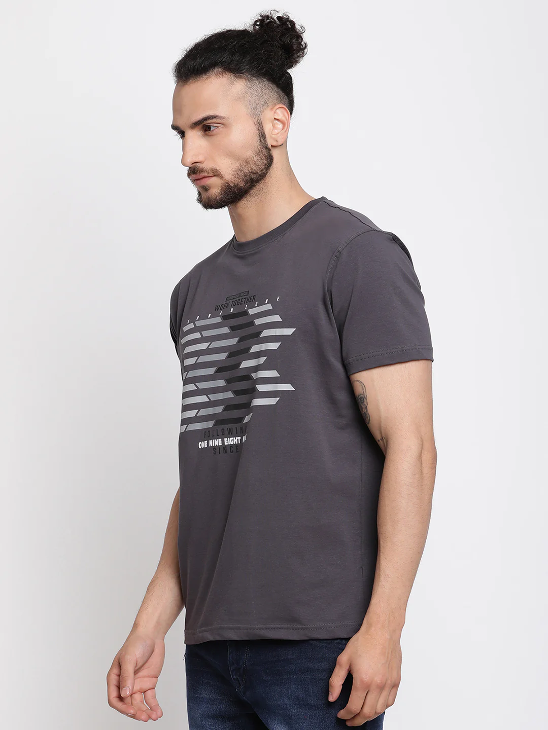 T-Shirt for Men | Breathable & Soft with Color Fastness Regular Fit Round Neck Cotton Blend Fabric Printed Pattern - Image 3