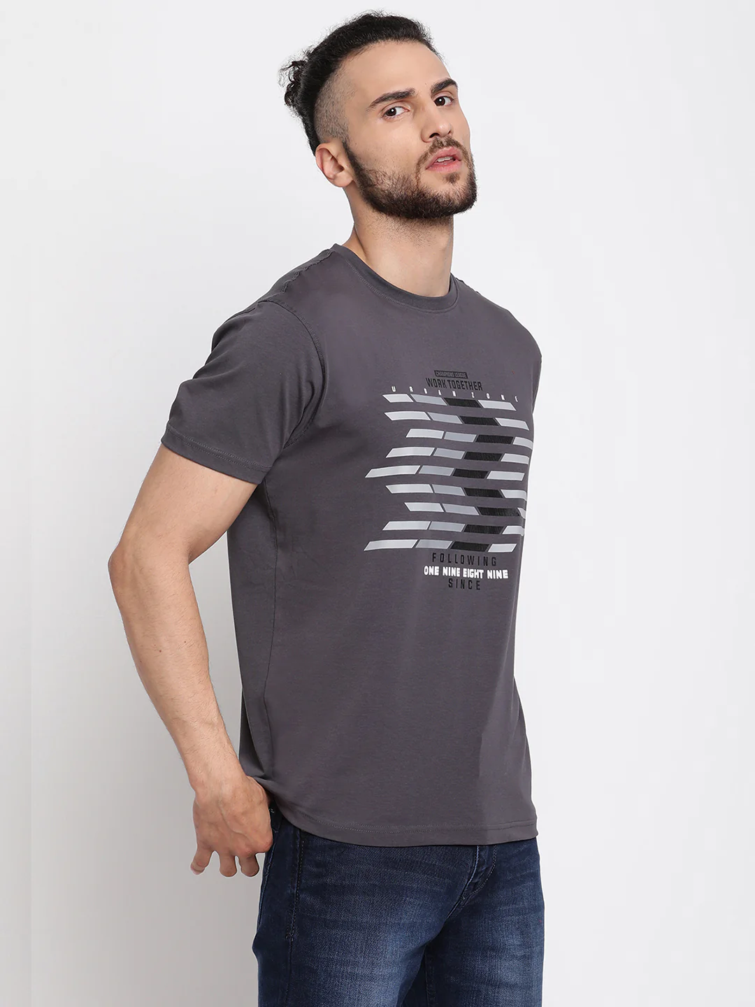 T-Shirt for Men | Breathable & Soft with Color Fastness Regular Fit Round Neck Cotton Blend Fabric Printed Pattern - Image 4