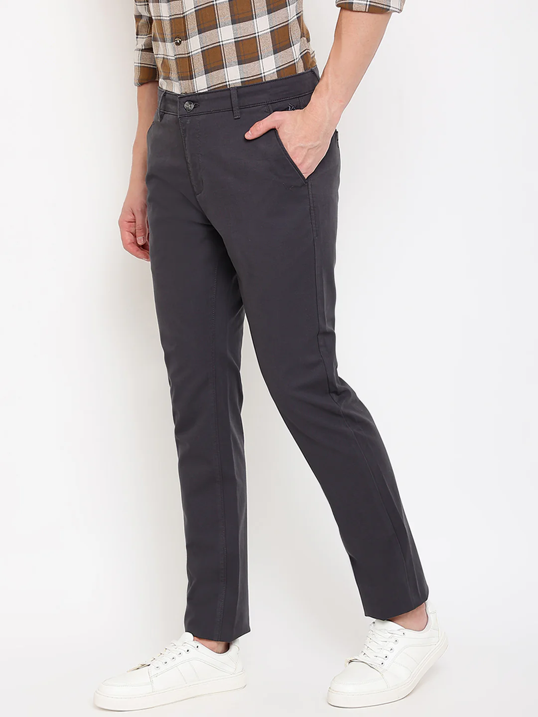 Men's Casual Flat front Dark Grey  Trousers - Image 2