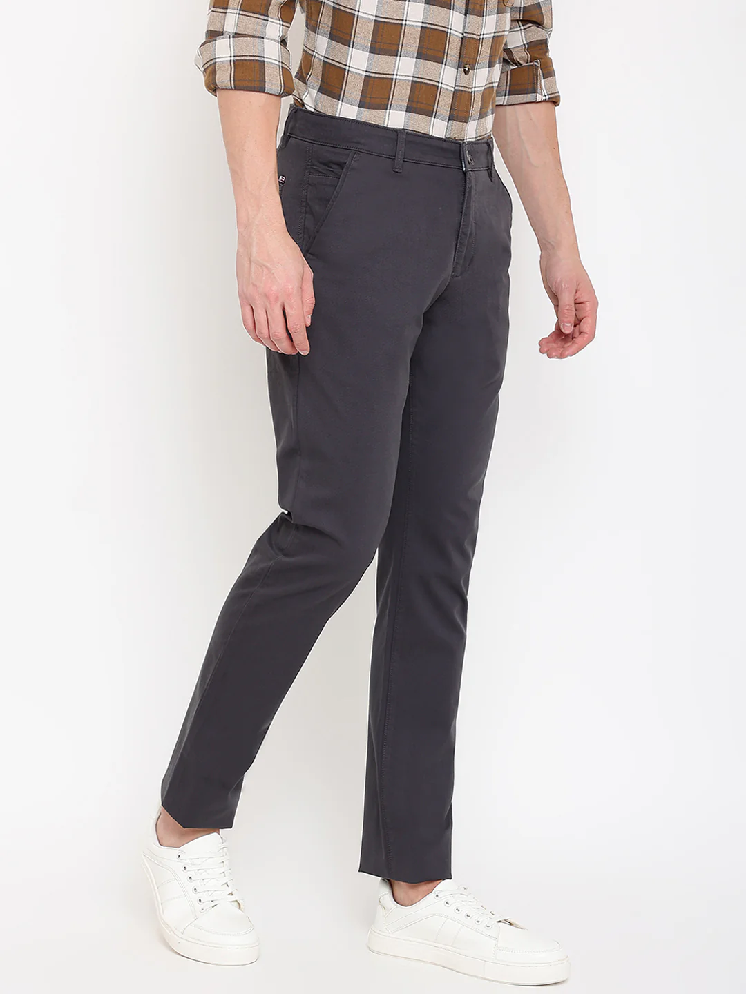 Men's Casual Flat front Dark Grey  Trousers - Image 3