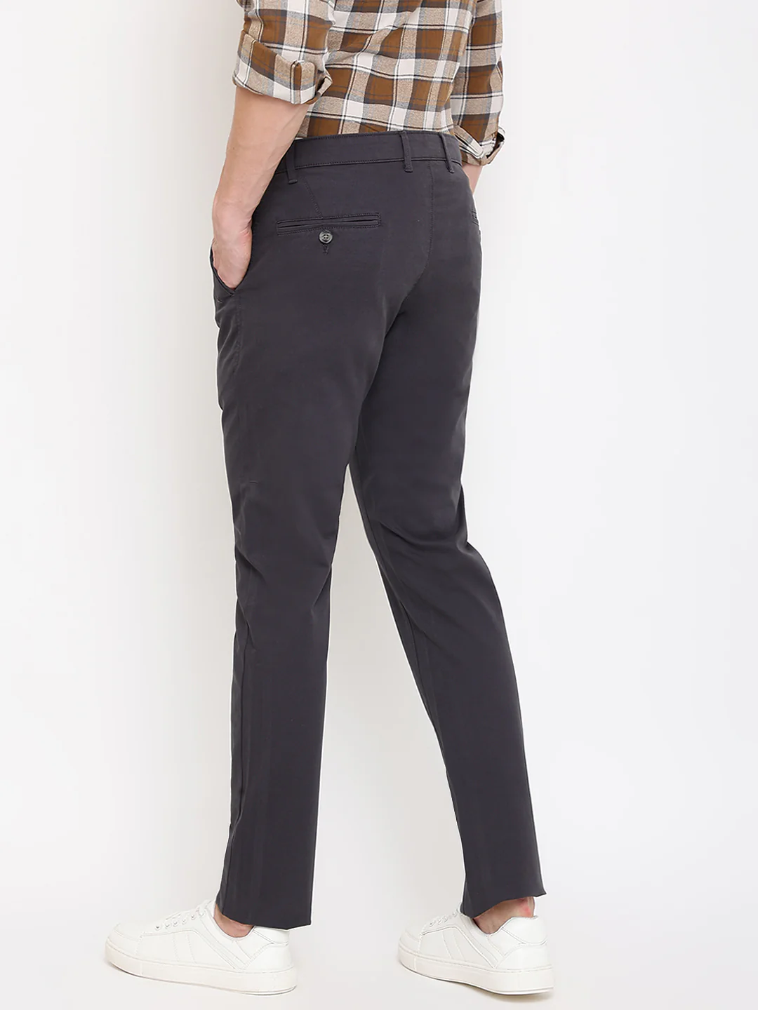 Men's Casual Flat front Dark Grey  Trousers - Image 4