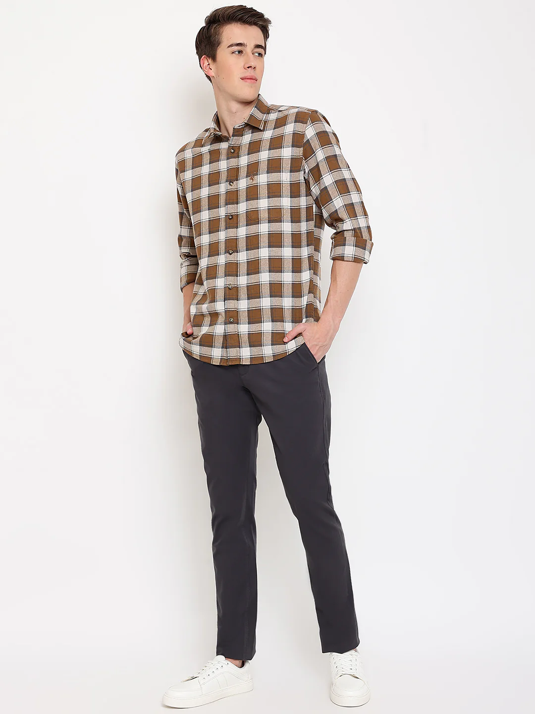 Men's Casual Flat front Dark Grey  Trousers - Image 5