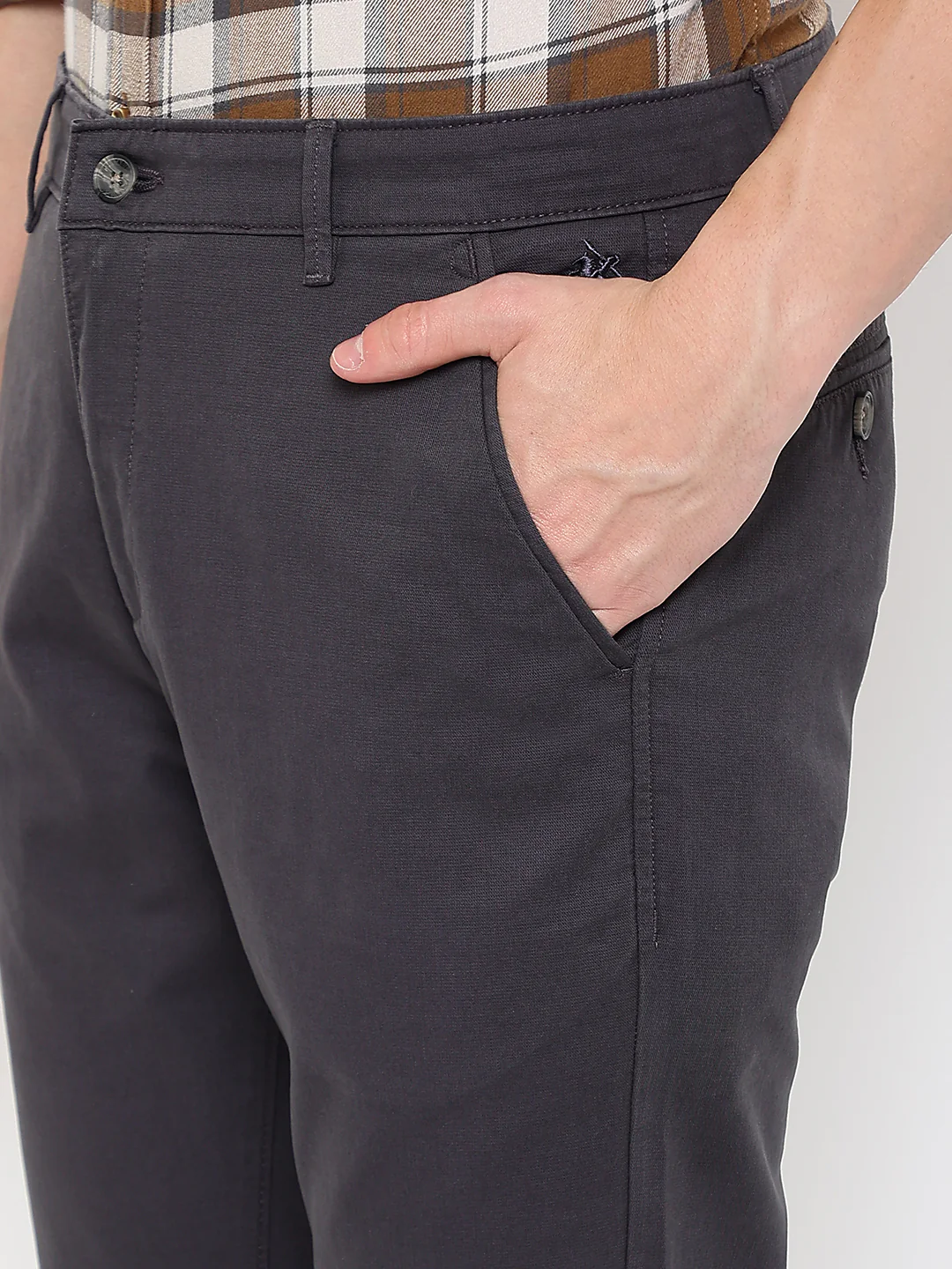 Men's Casual Flat front Dark Grey  Trousers - Image 6