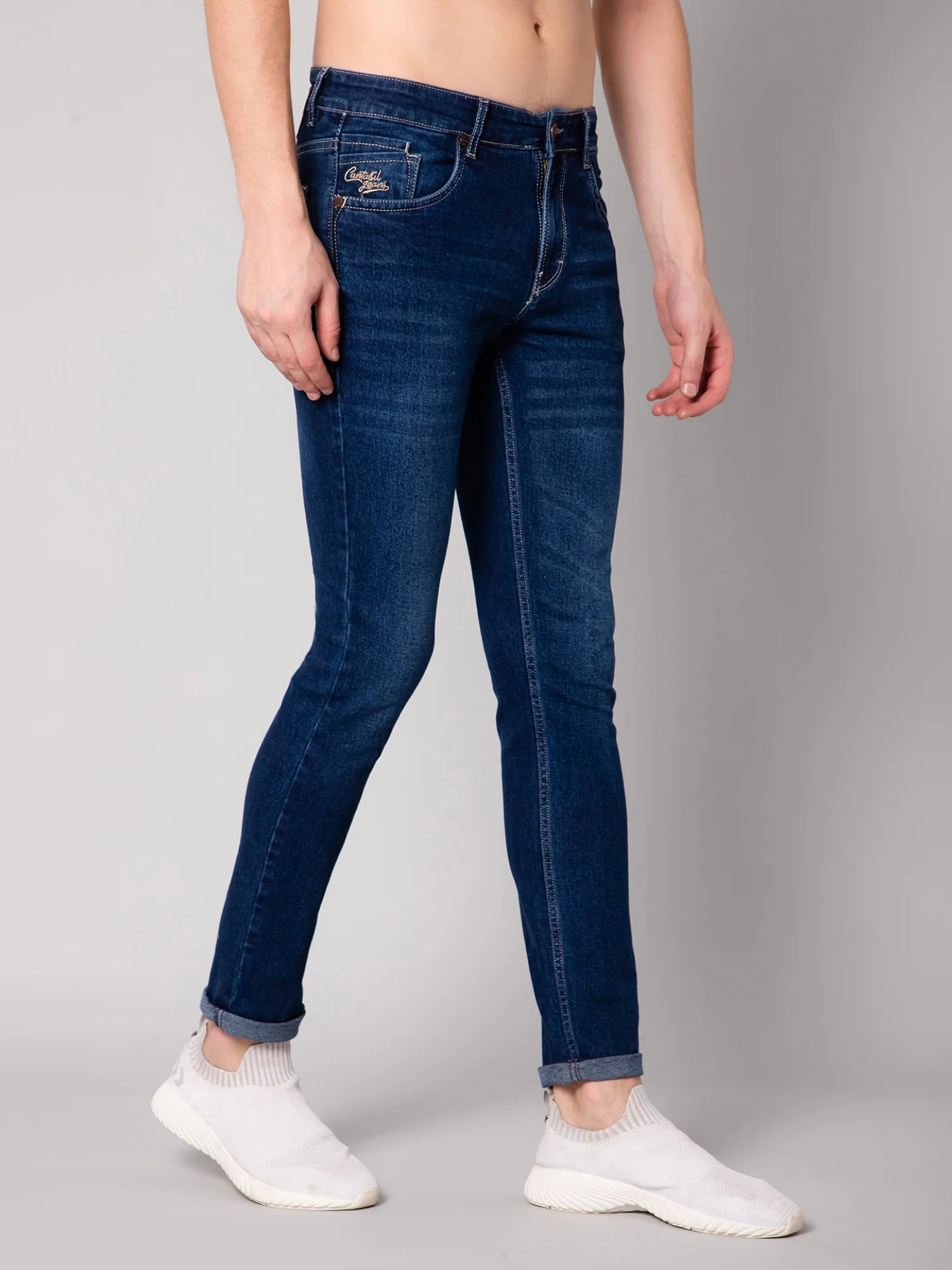 Denim Jeans for Men l Breathable & Soft with Color Fastness Ultra Narrow Fit Cotton Fabric Solid Pattern Button Closure - Image 2